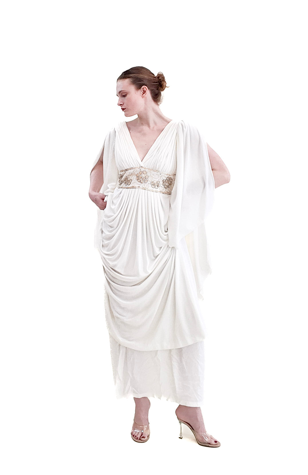 Claude Riha White Angel Wing Dress With Beaded Waistline