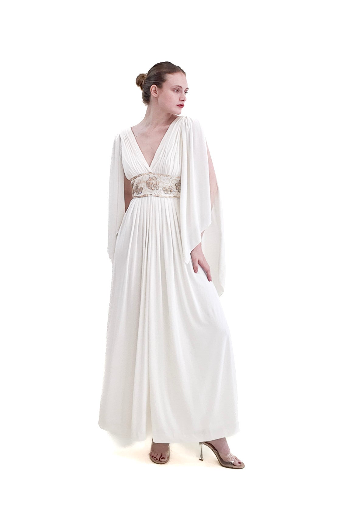Claude Riha White Angel Wing Dress With Beaded Waistline