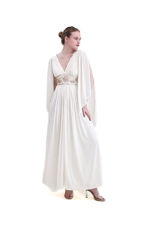 Claude Riha White Angel Wing Dress With Beaded Waistline - The Kit Vintage