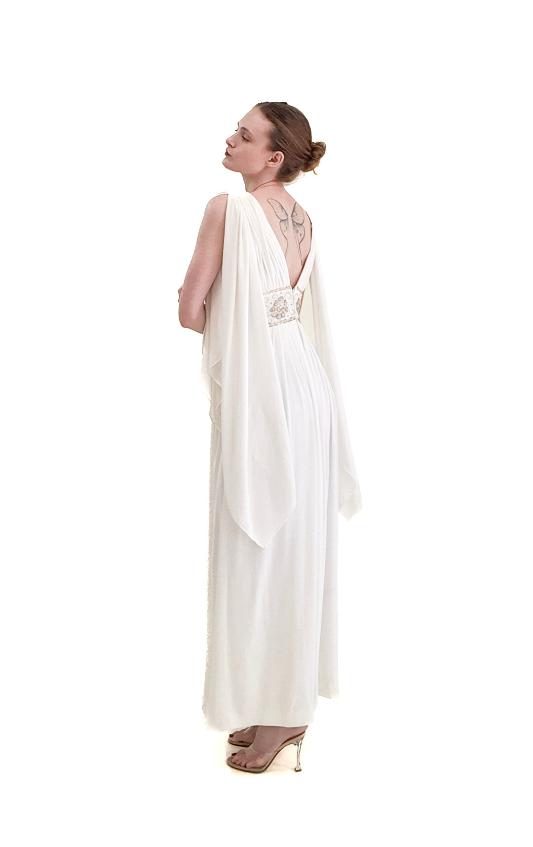 Claude Riha White Angel Wing Dress With Beaded Waistline