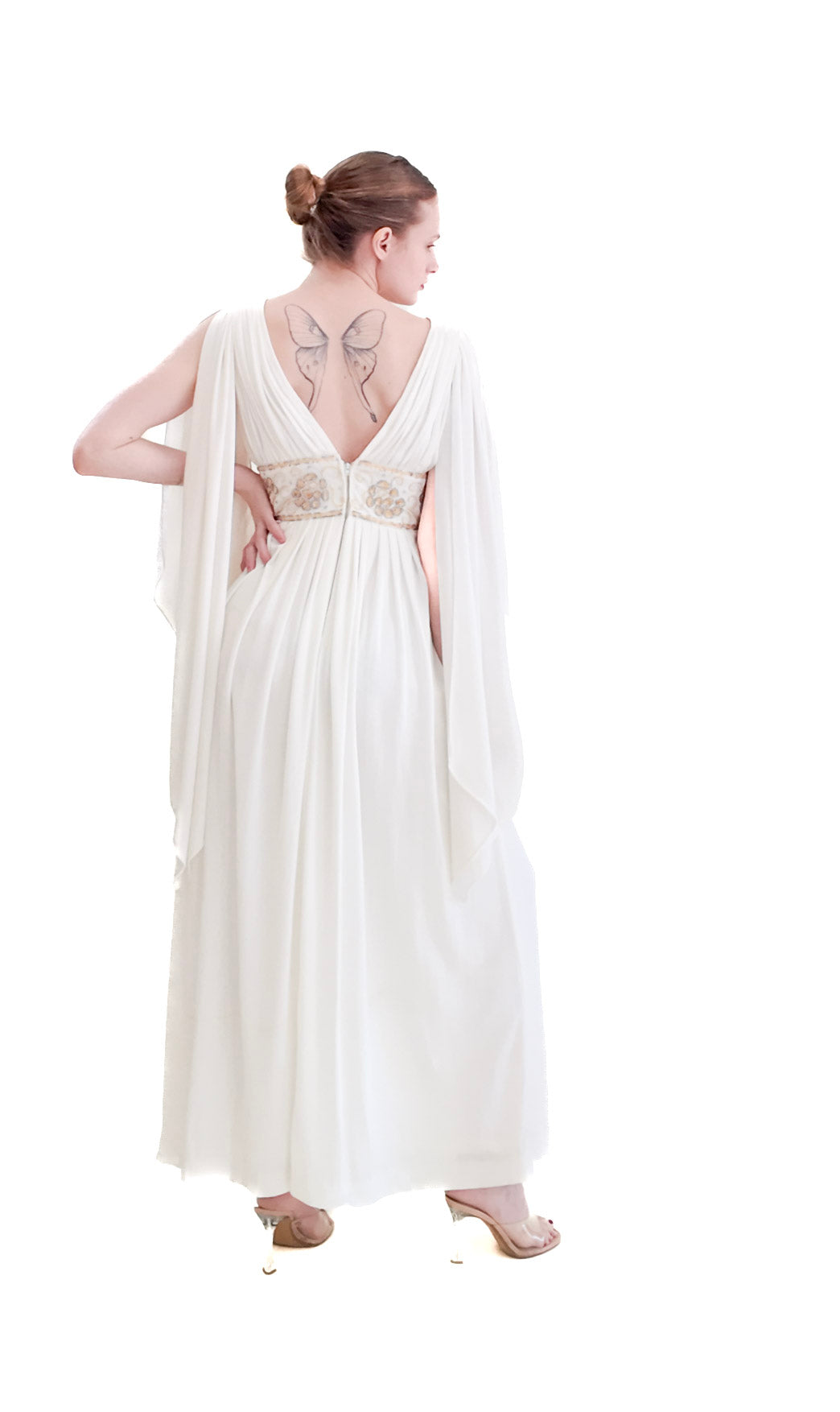 Claude Riha White Angel Wing Dress With Beaded Waistline