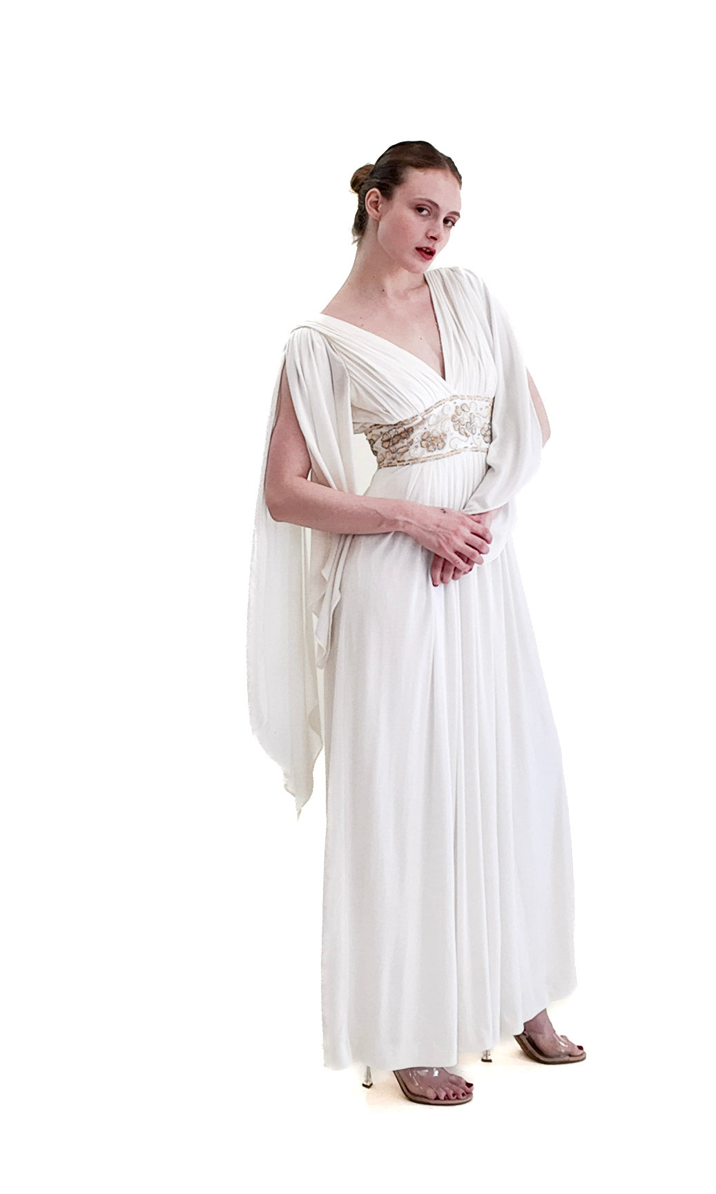 Claude Riha White Angel Wing Dress With Beaded Waistline