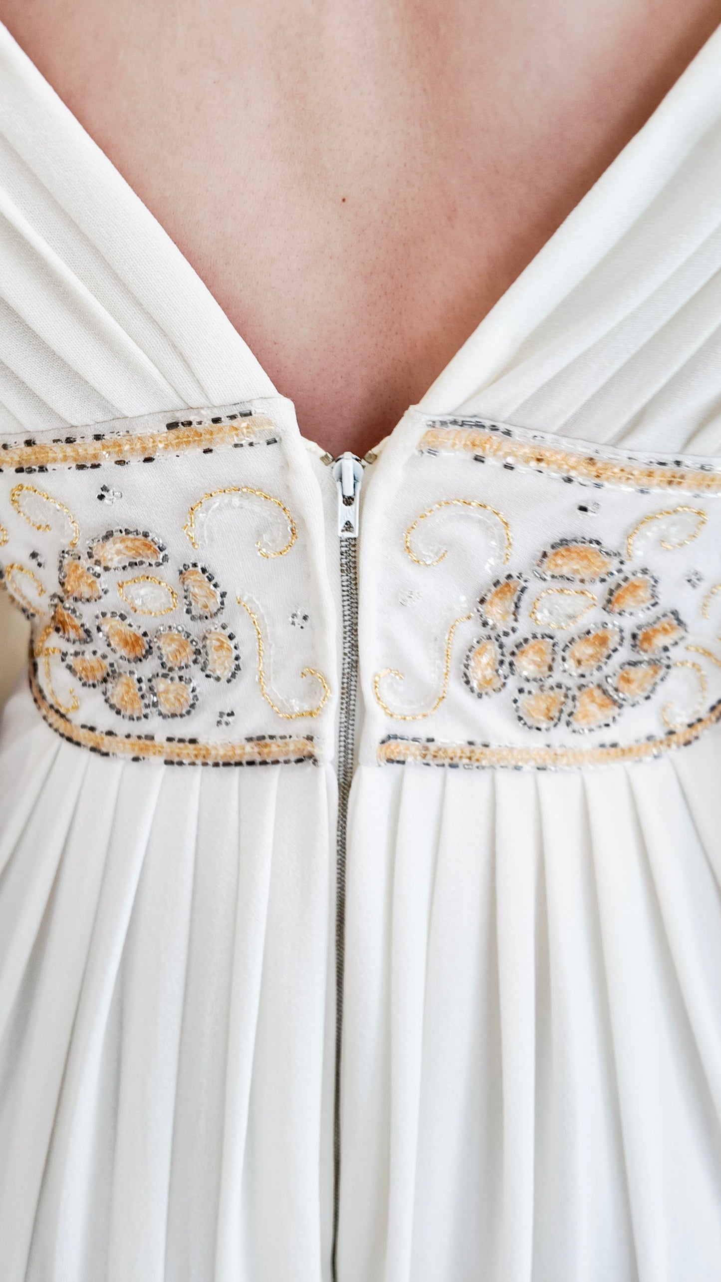 Claude Riha White Angel Wing Dress With Beaded Waistline