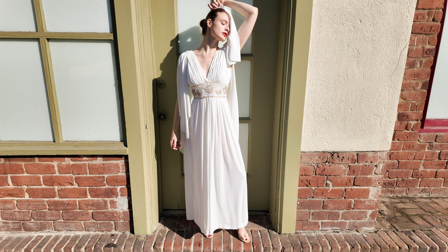Claude Riha White Angel Wing Dress With Beaded Waistline