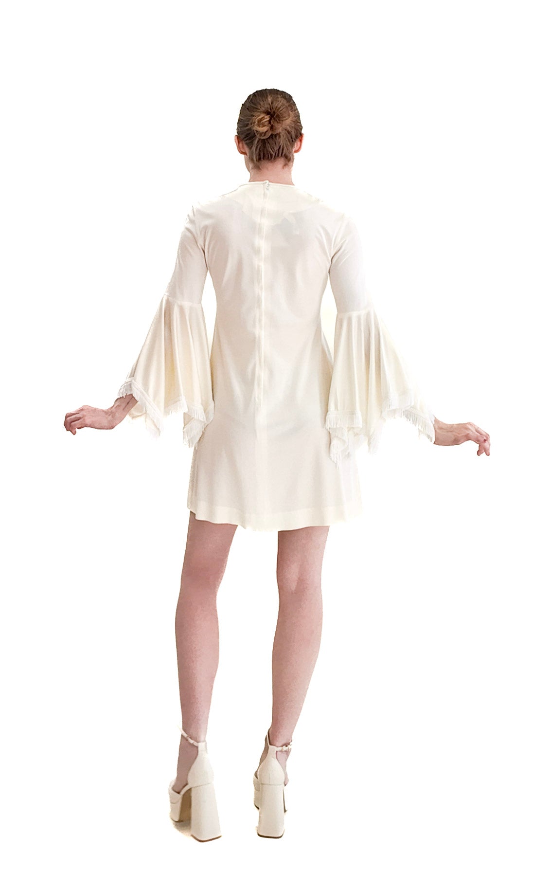 1970's Simon Massey London Mini dress with Fringe Bell Sleeves - The Kit Vintage