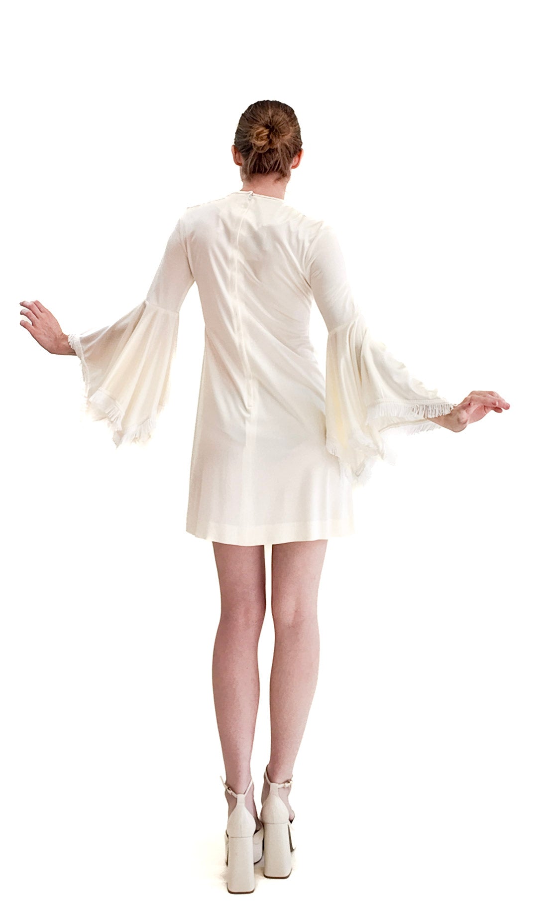 1970's Simon Massey London Mini dress with Fringe Bell Sleeves - The Kit Vintage