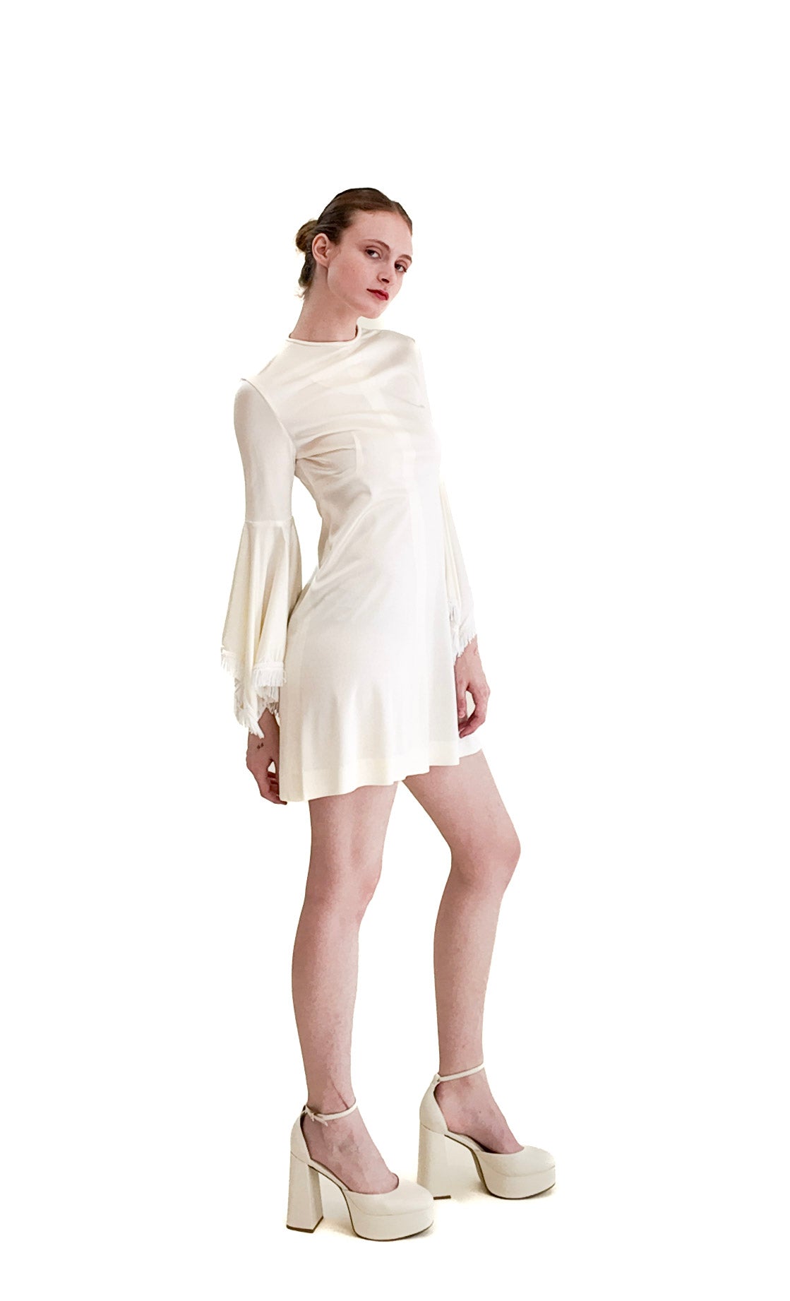 1970's Simon Massey London Mini dress with Fringe Bell Sleeves - The Kit Vintage