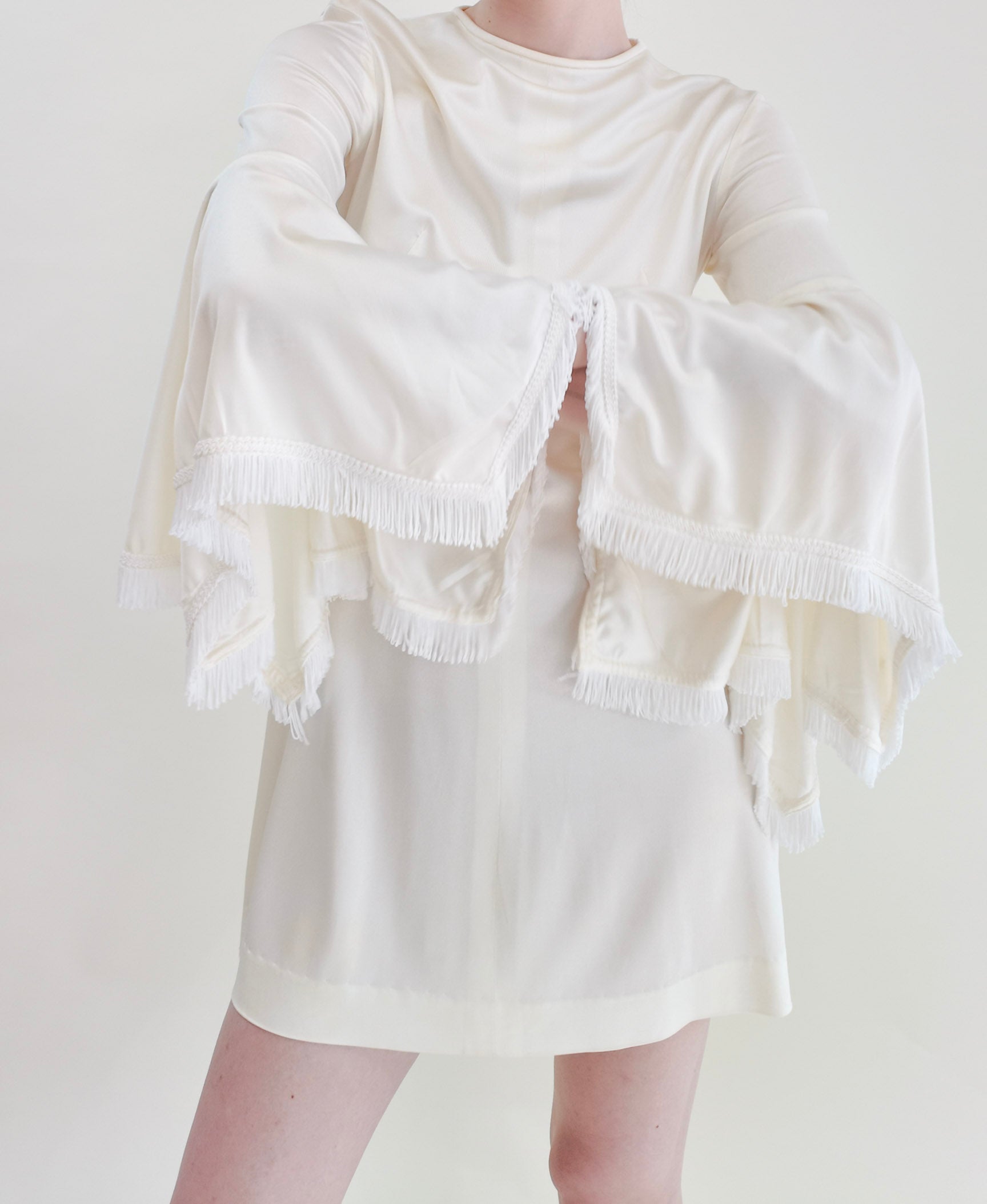 1970's Simon Massey London Mini dress with Fringe Bell Sleeves - The Kit Vintage