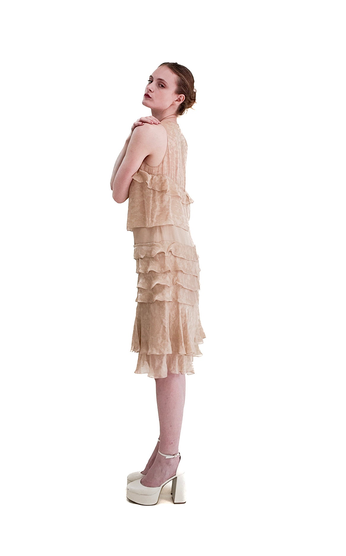 Chanel Fall 2002 Tan Silk Dropped Waist Dress
