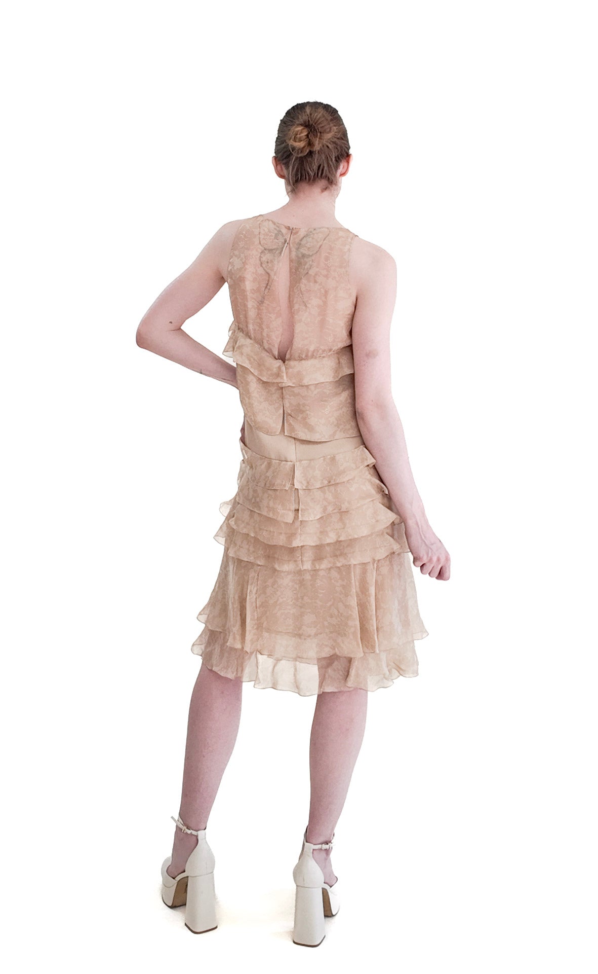 Chanel Fall 2002 Tan Silk Dropped Waist Dress
