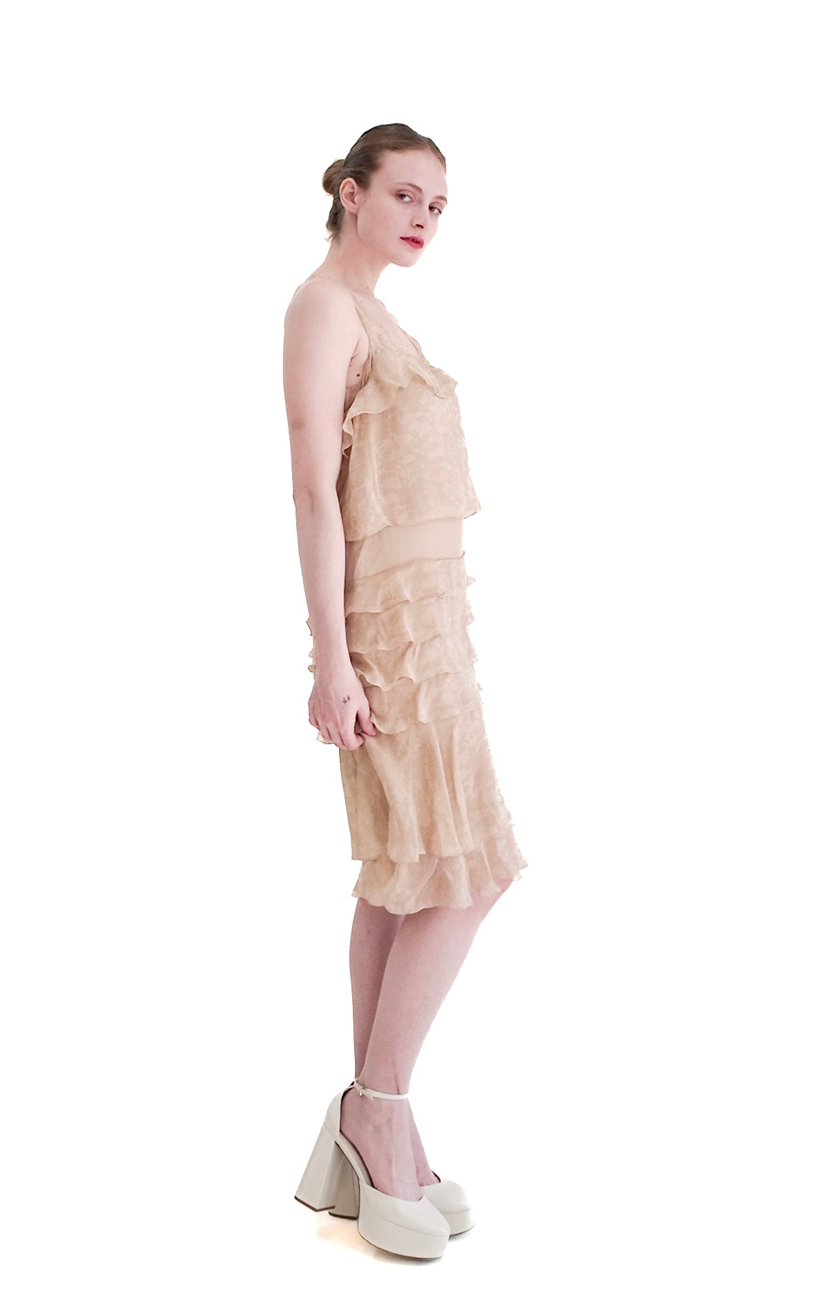 Chanel Fall 2002 Tan Silk Dropped Waist Dress