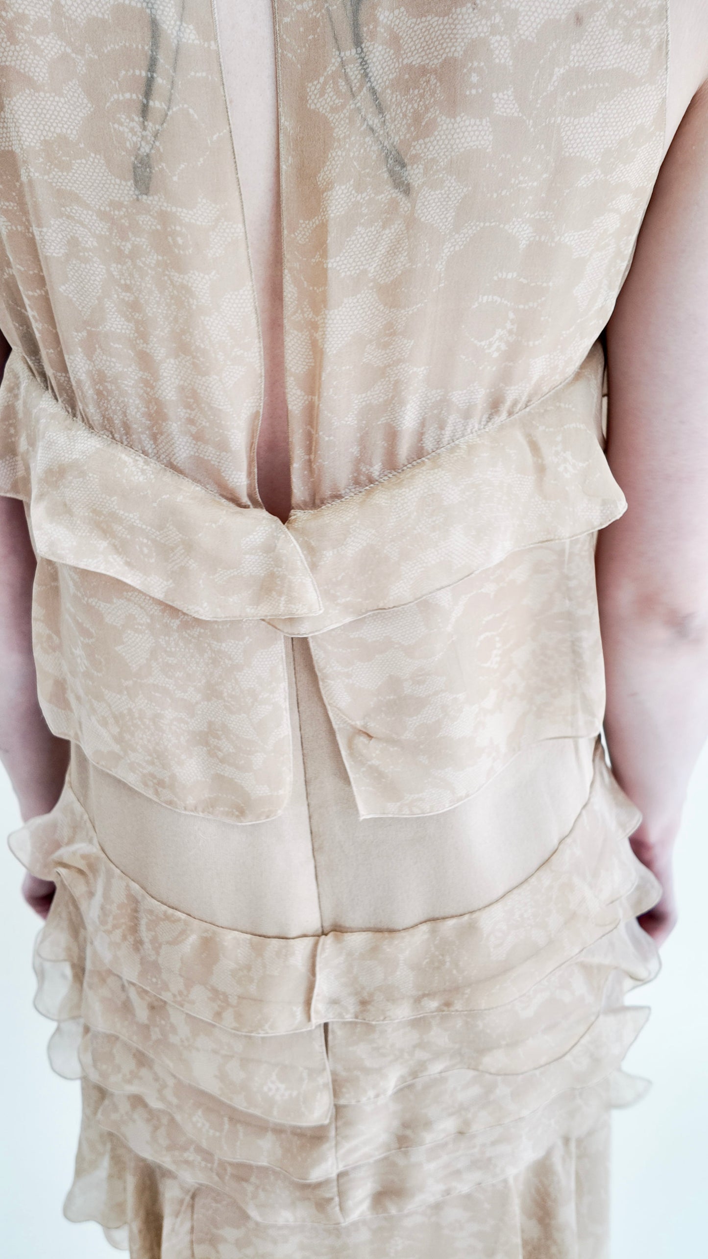 Chanel Fall 2002 Tan Silk Dropped Waist Dress