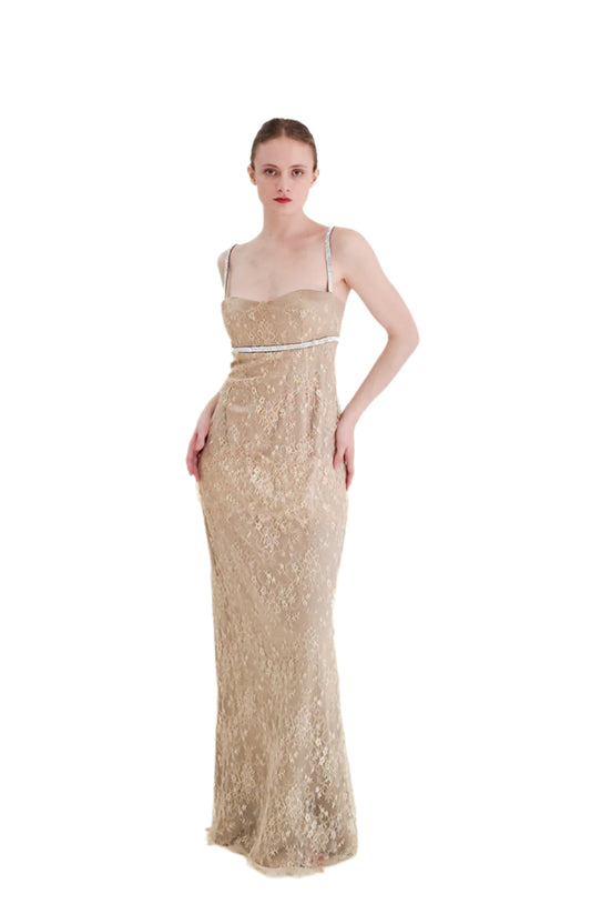Dolce & Gabbana Gold Lace Dress W Rhinestone Empire Waist - The Kit Vintage