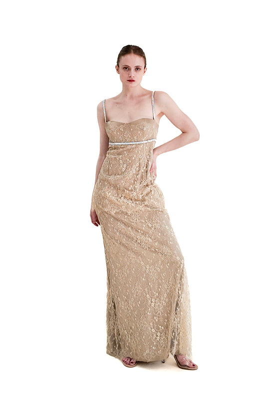 Dolce & Gabbana Gold Lace Dress W Rhinestone Empire Waist - The Kit Vintage