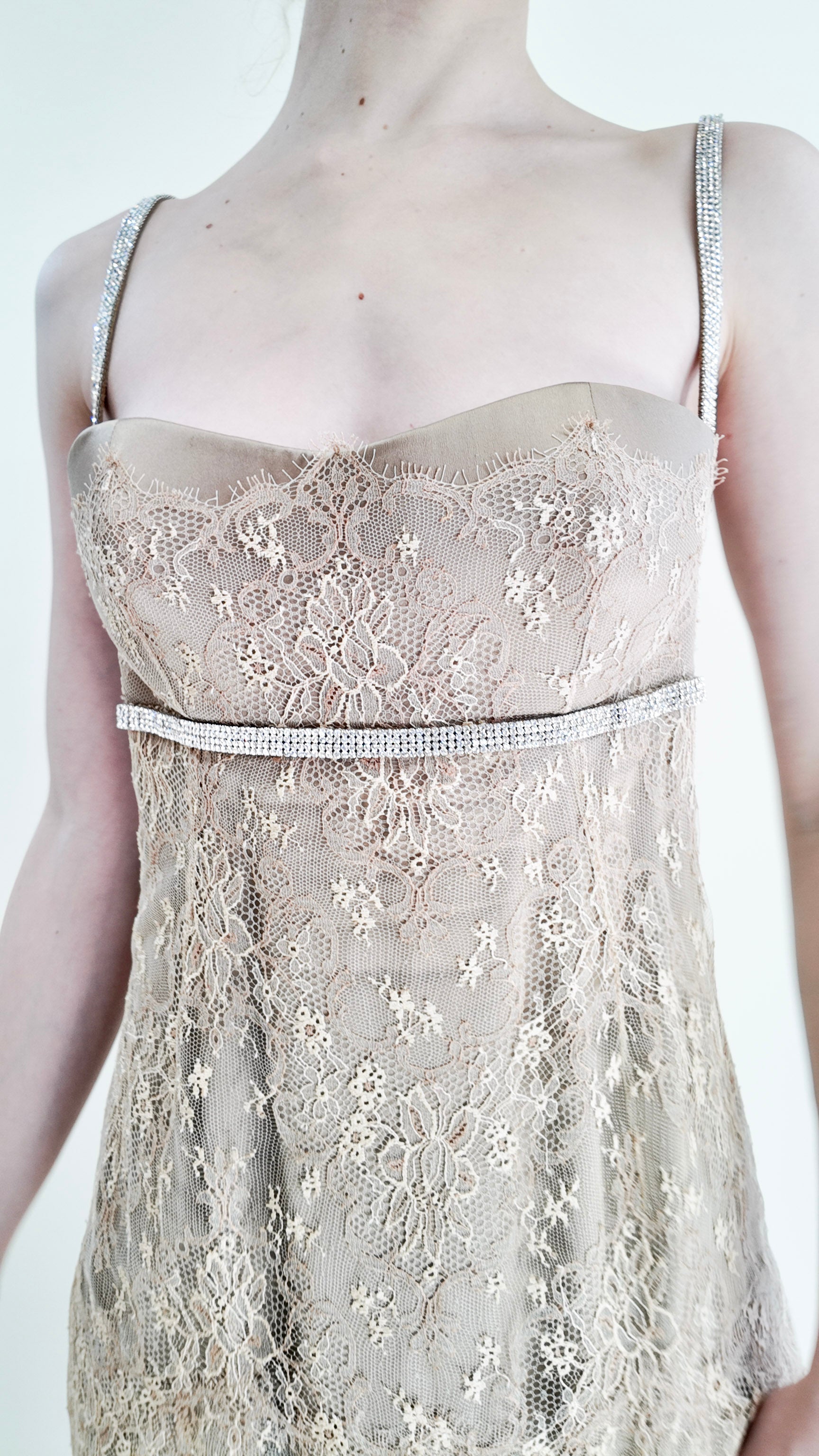 Dolce & Gabbana Gold Lace Dress W Rhinestone Empire Waist - The Kit Vintage