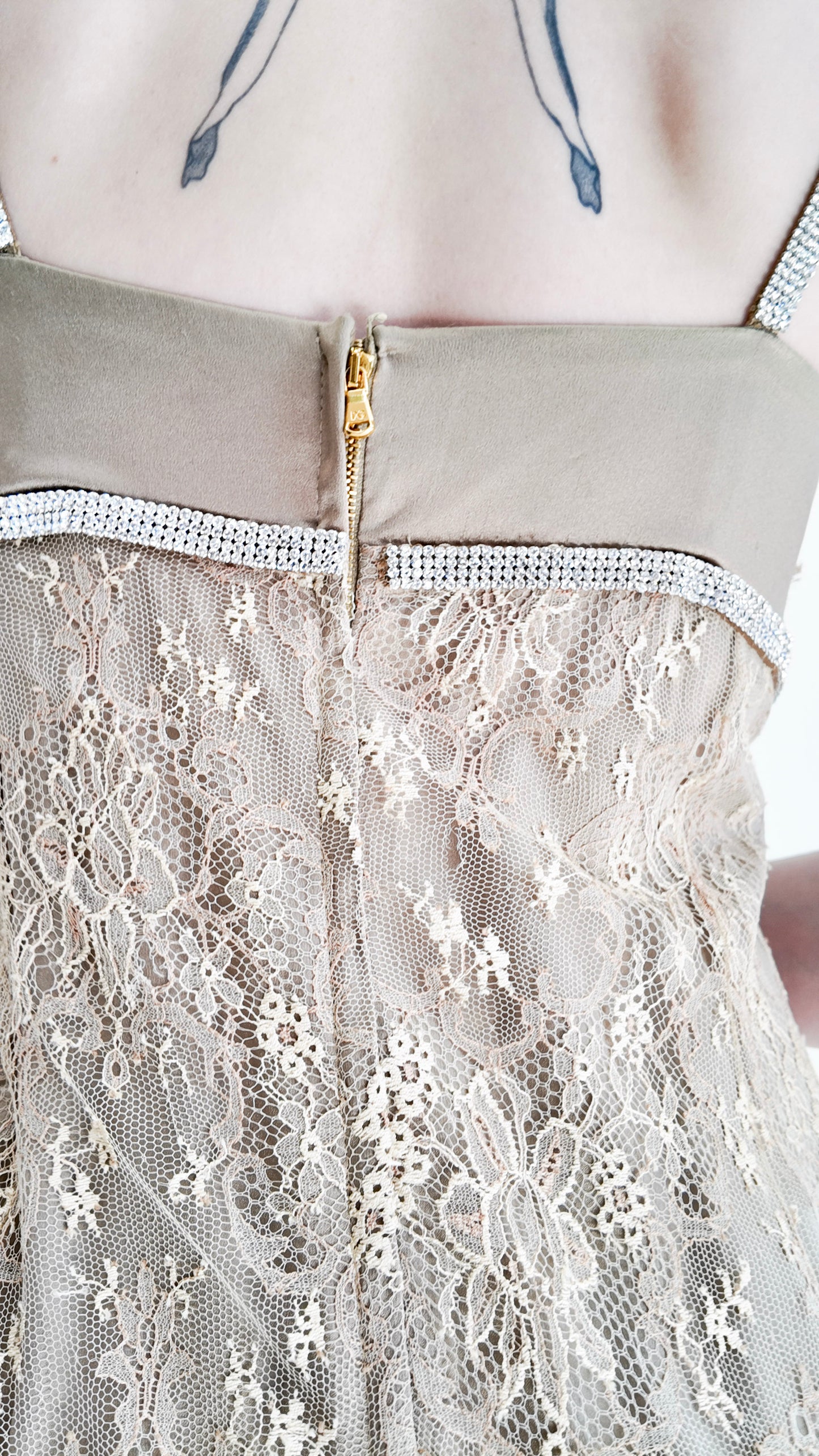 Dolce & Gabbana Gold Lace Dress W Rhinestone Empire Waist