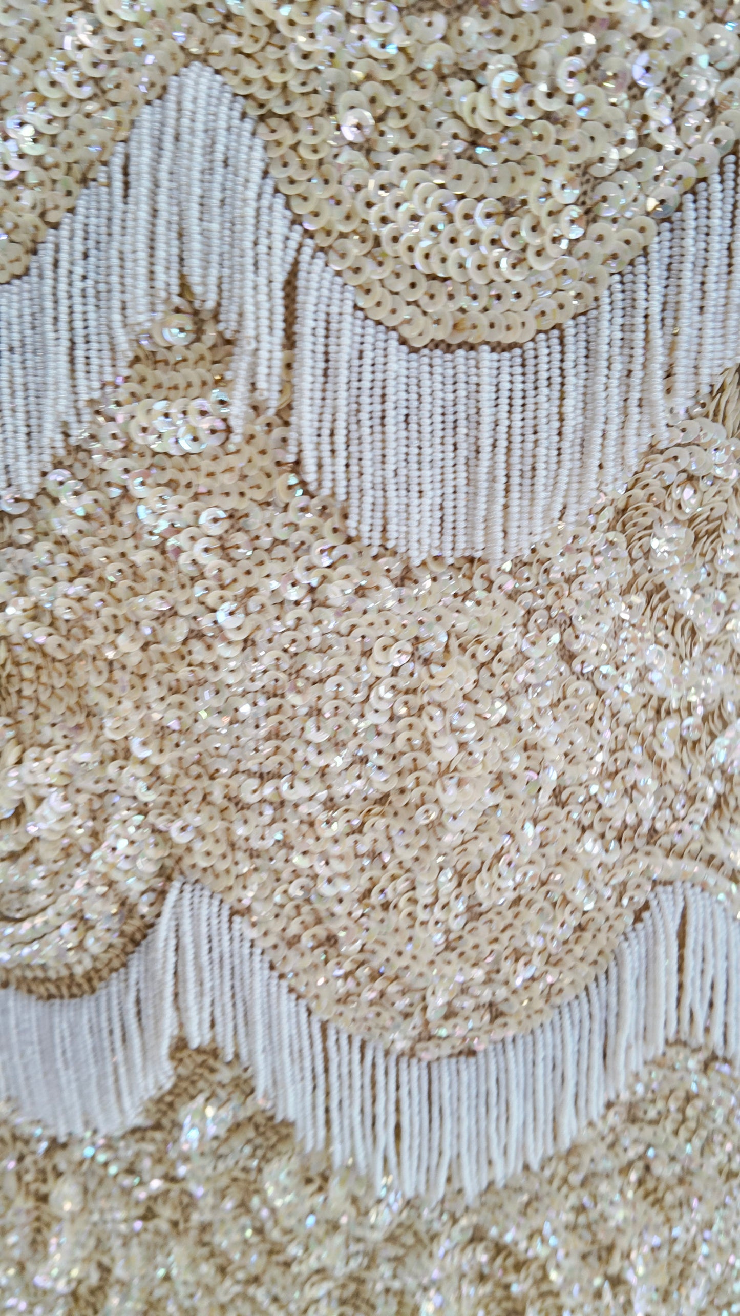 Attributed Gene Shelly 1960's Ivory Knit Sequin & Fringe Beaded Dress