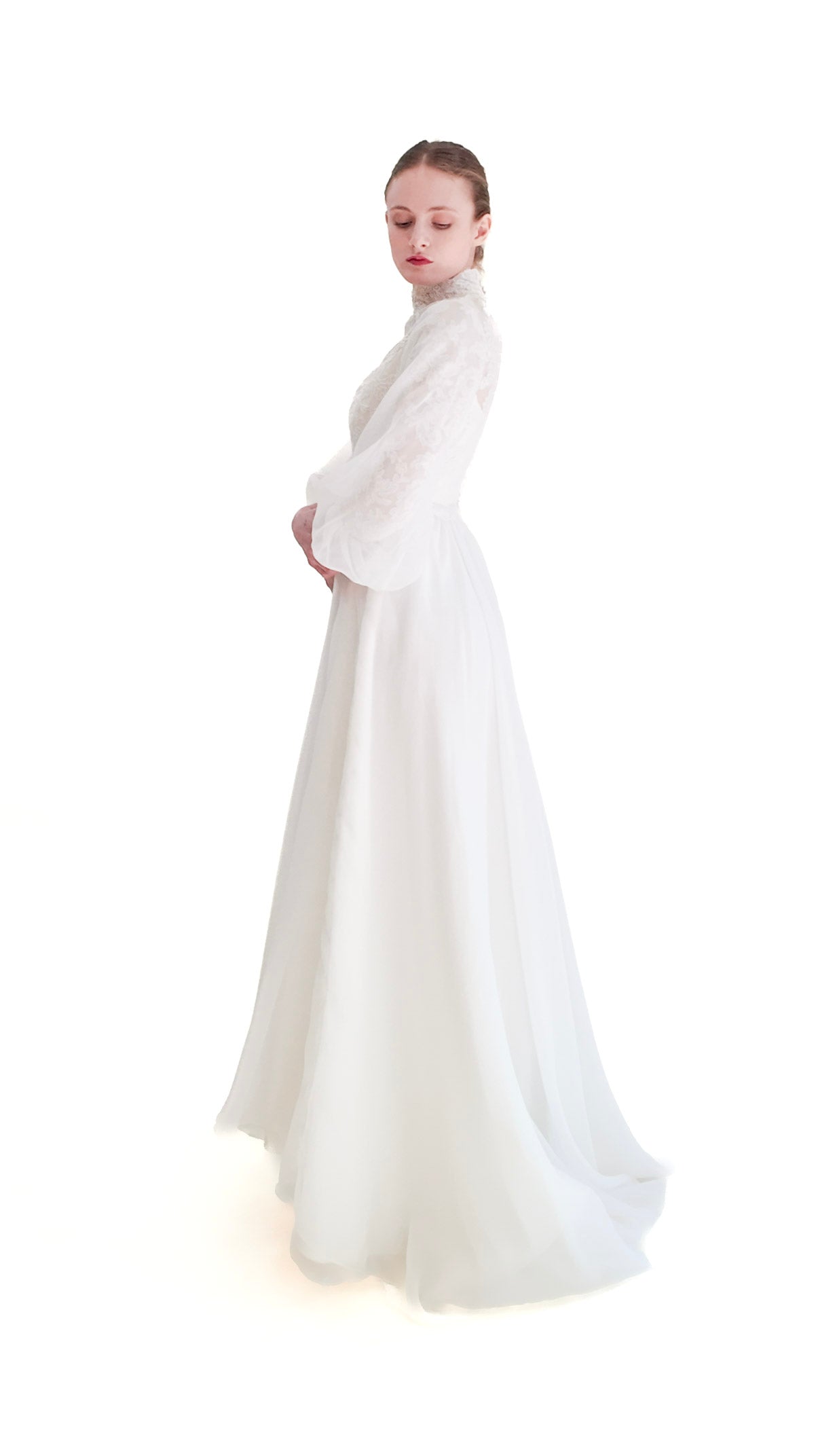 1960's Vintage Balloon Sleeve With Lace Wedding Gown - The Kit Vintage