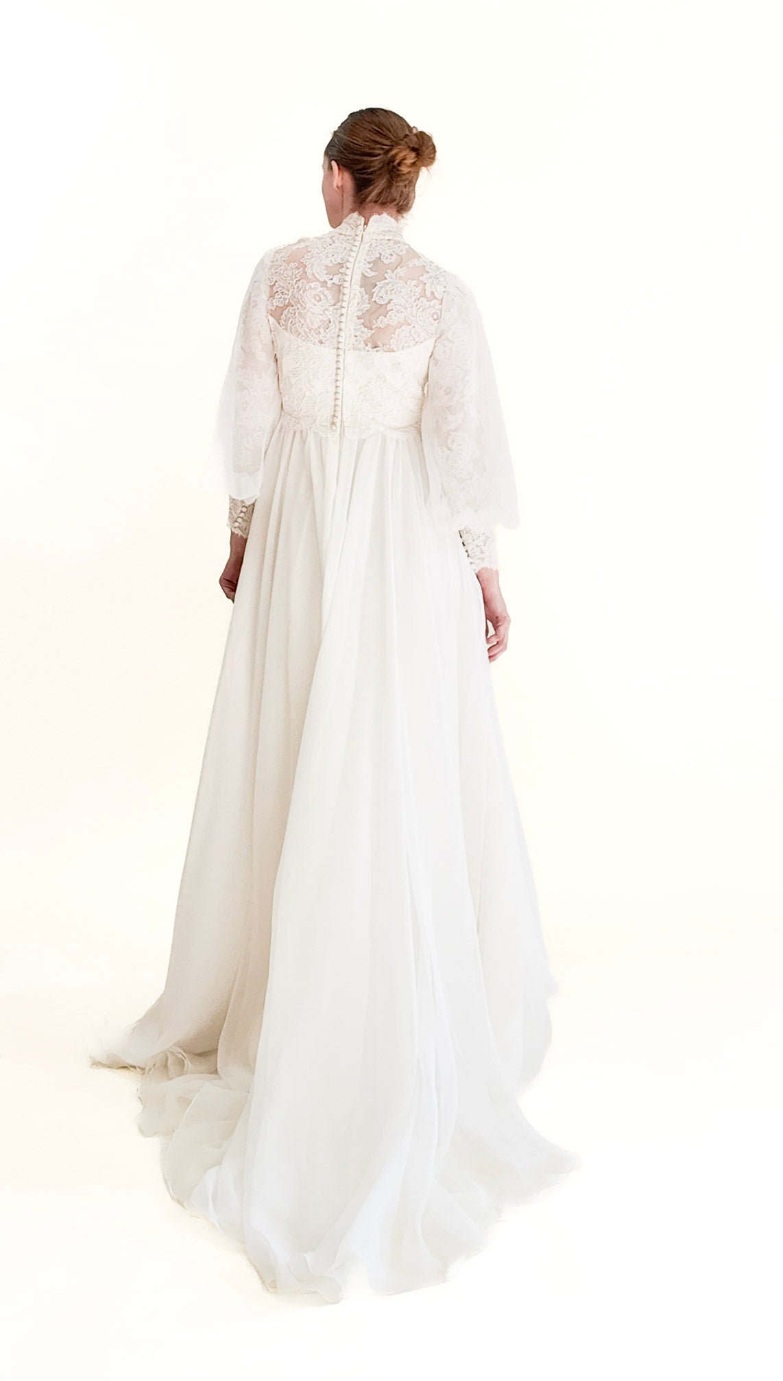 1960's Vintage Balloon Sleeve With Lace Wedding Gown