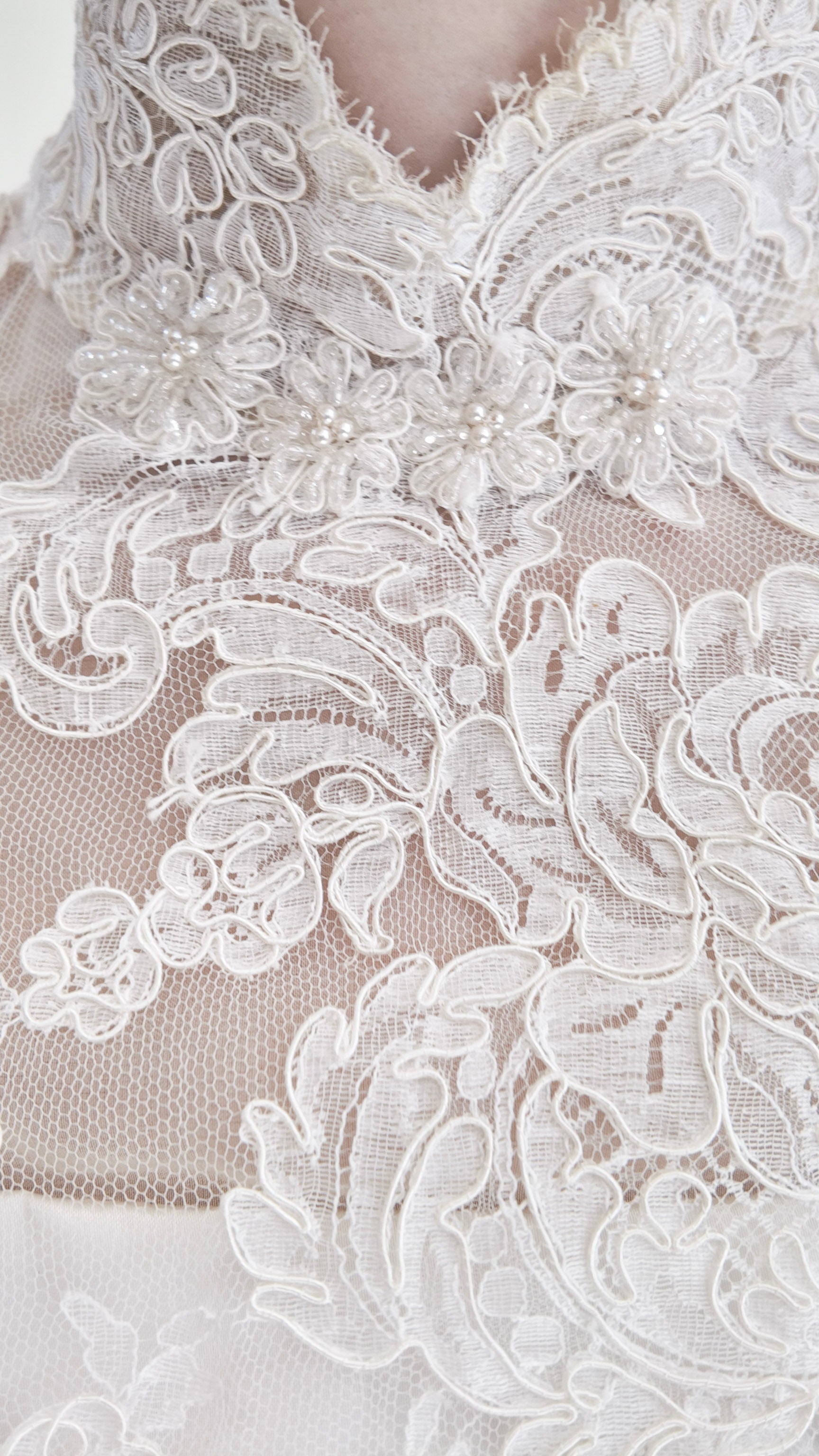 1960's Vintage Balloon Sleeve With Lace Wedding Gown - The Kit Vintage