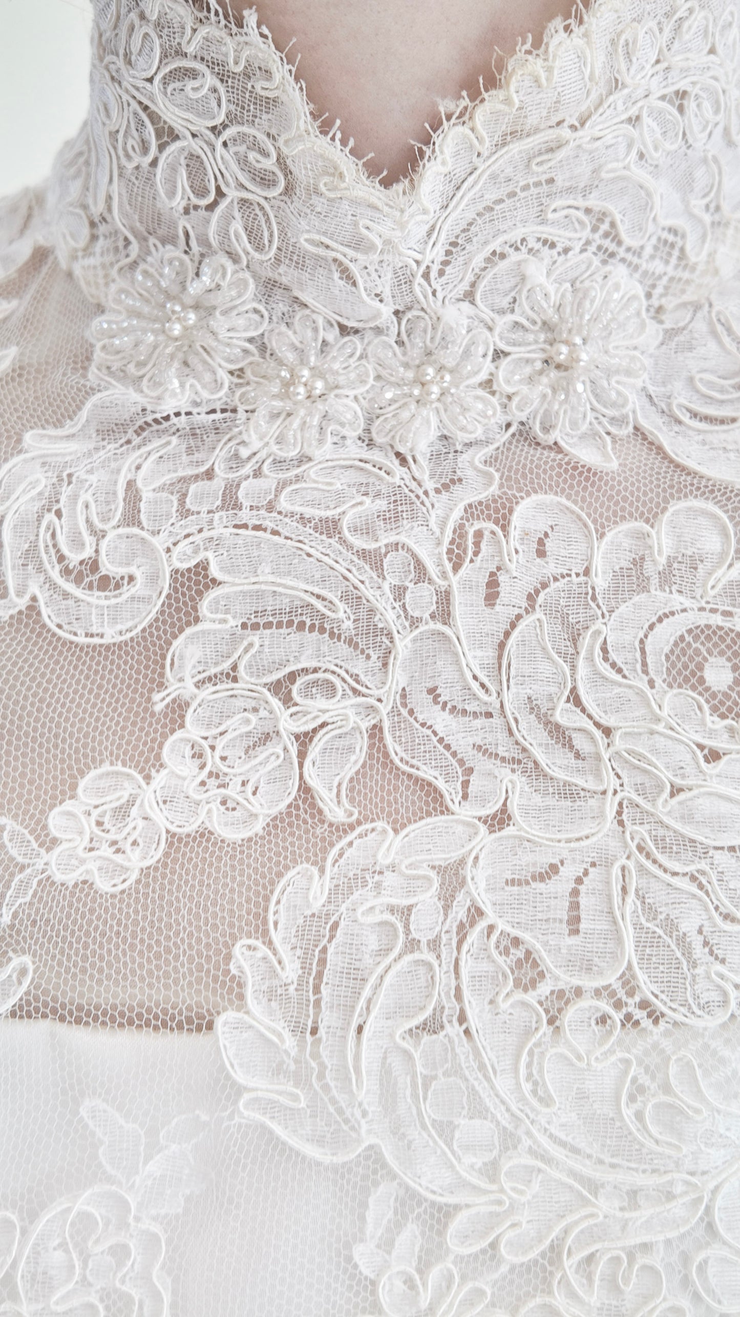 1960's Vintage Balloon Sleeve With Lace Wedding Gown