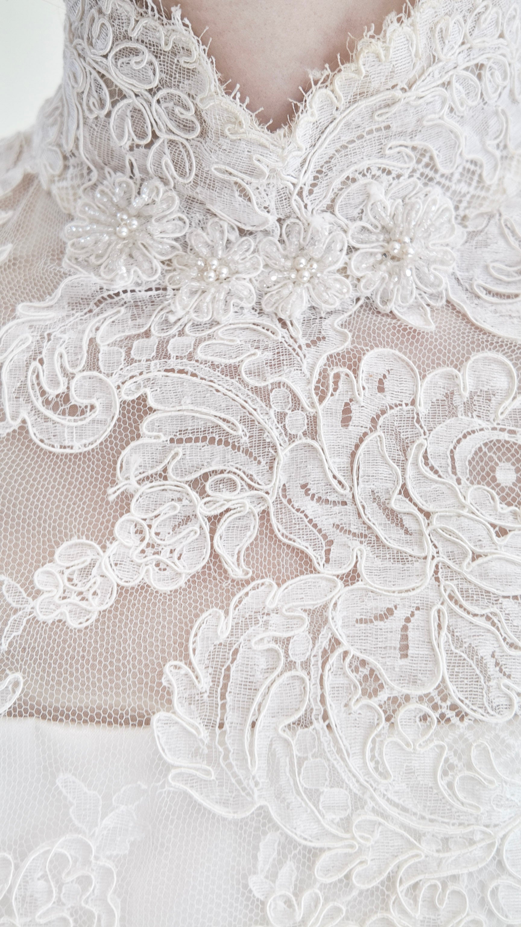 1960's Vintage Balloon Sleeve With Lace Wedding Gown - The Kit Vintage