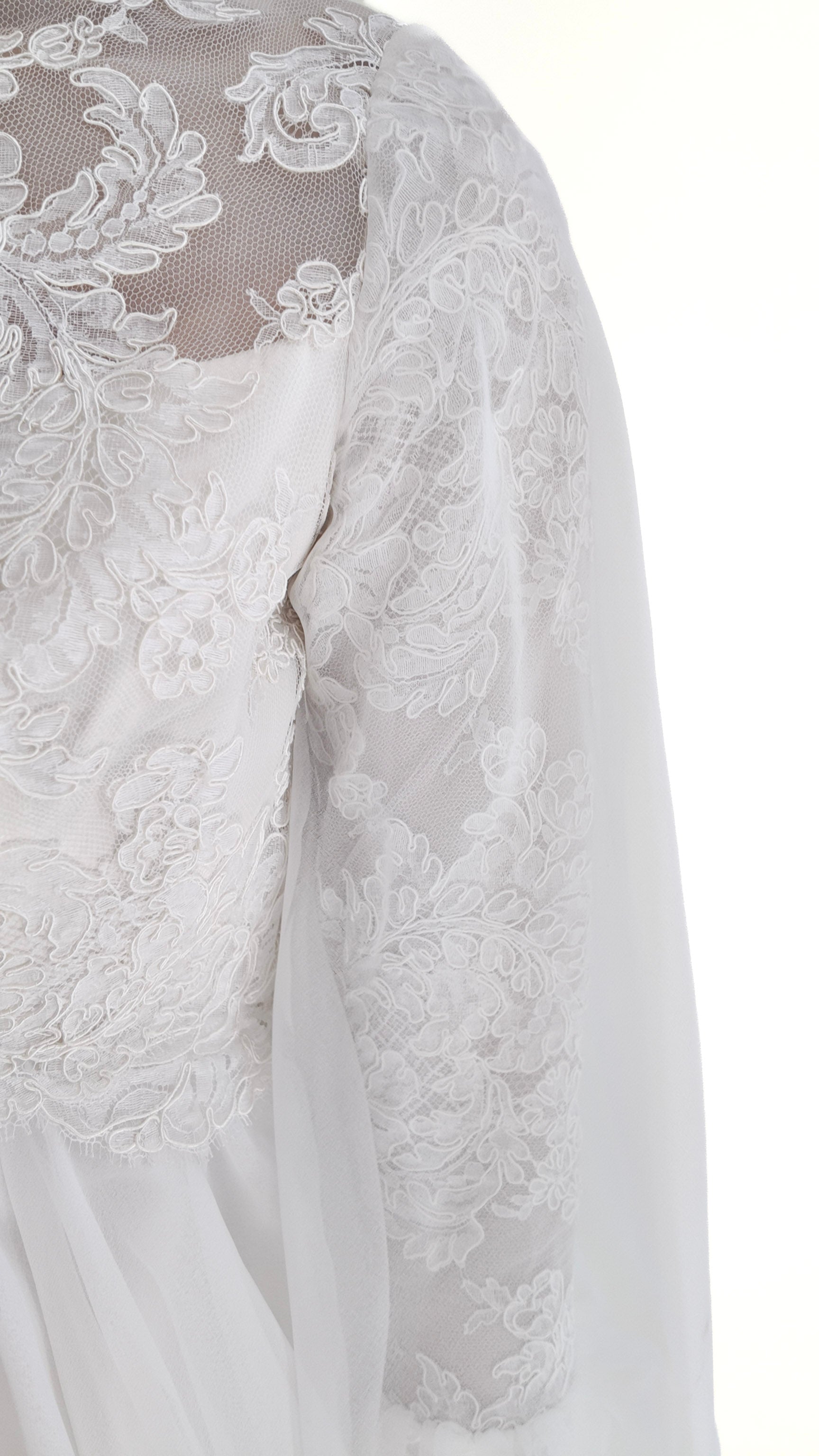 1960's Vintage Balloon Sleeve With Lace Wedding Gown - The Kit Vintage