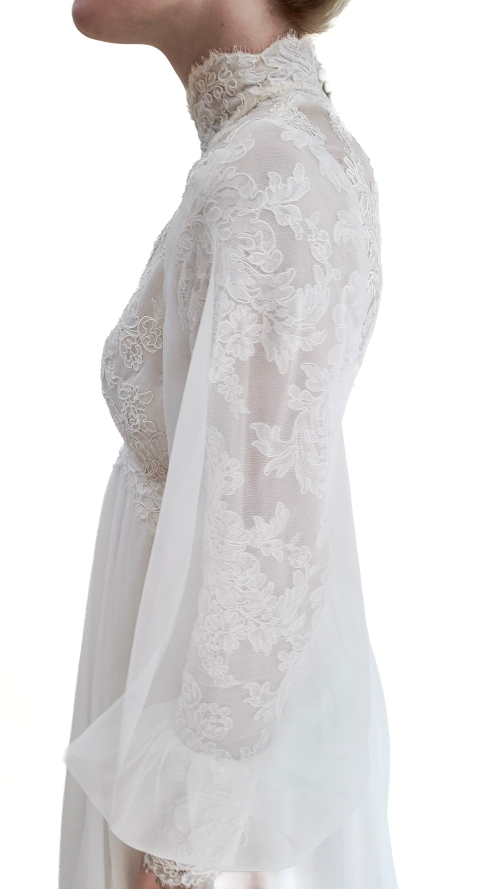 1960's Vintage Balloon Sleeve With Lace Wedding Gown - The Kit Vintage