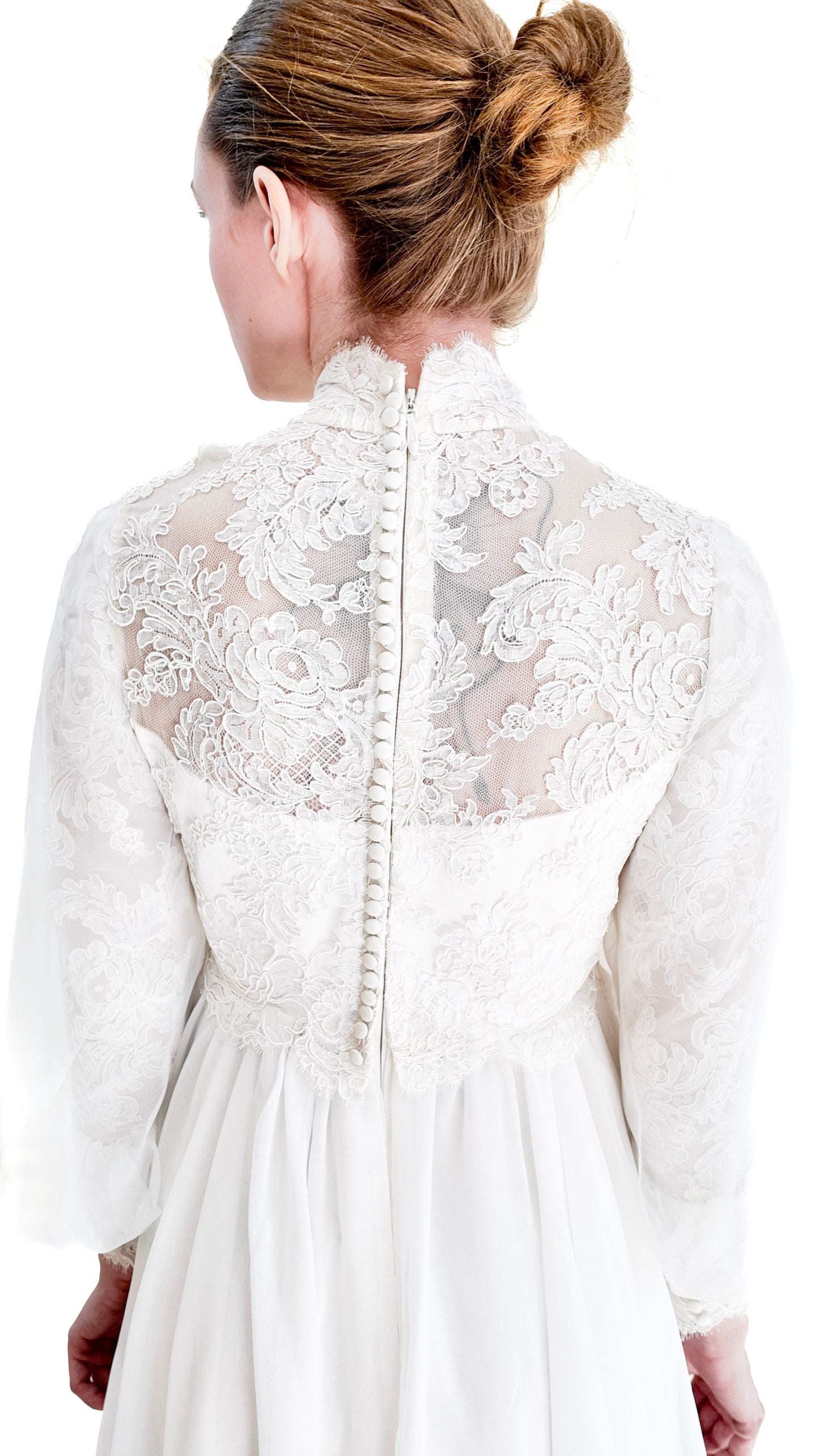 1960's Vintage Balloon Sleeve With Lace Wedding Gown