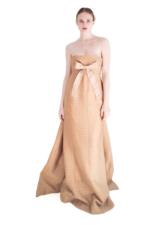 Nina Ricci Fall 2008 Strapless Gold Gown with Large Bow Runway Look #49 - The Kit Vintage