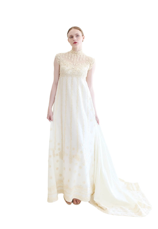 Teeny by Priscilla of Boston 1970's Cotton and Lace Wedding Gown - The Kit Vintage