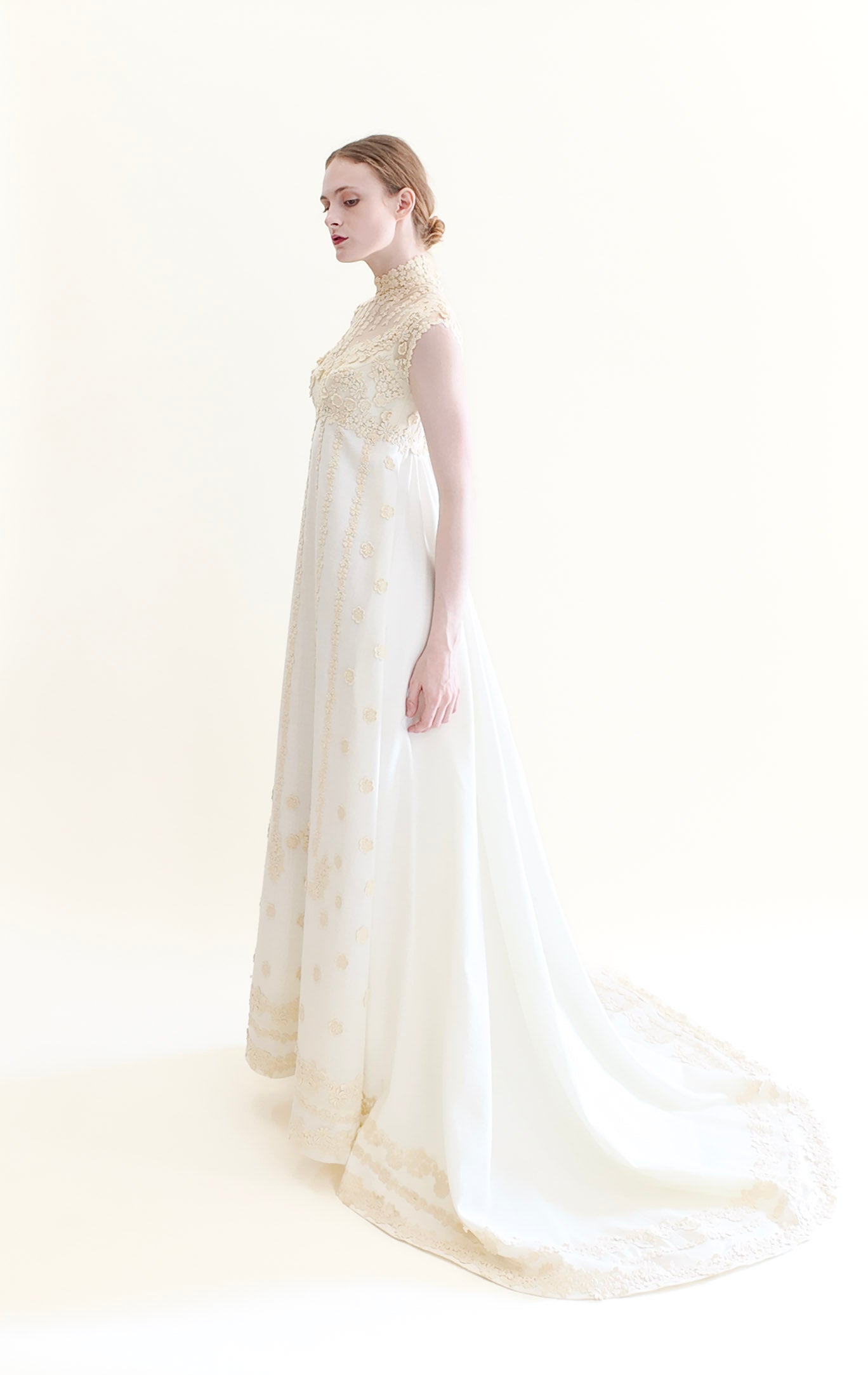 Teeny by Priscilla of Boston 1970's Cotton and Lace Wedding Gown