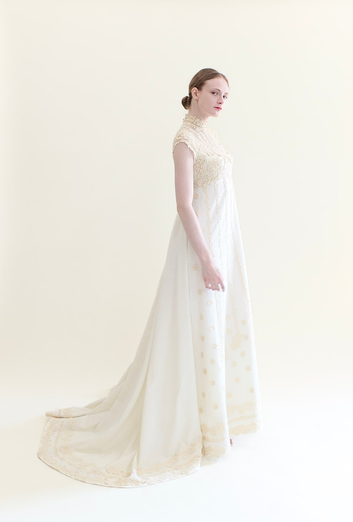 Teeny by Priscilla of Boston 1970's Cotton and Lace Wedding Gown