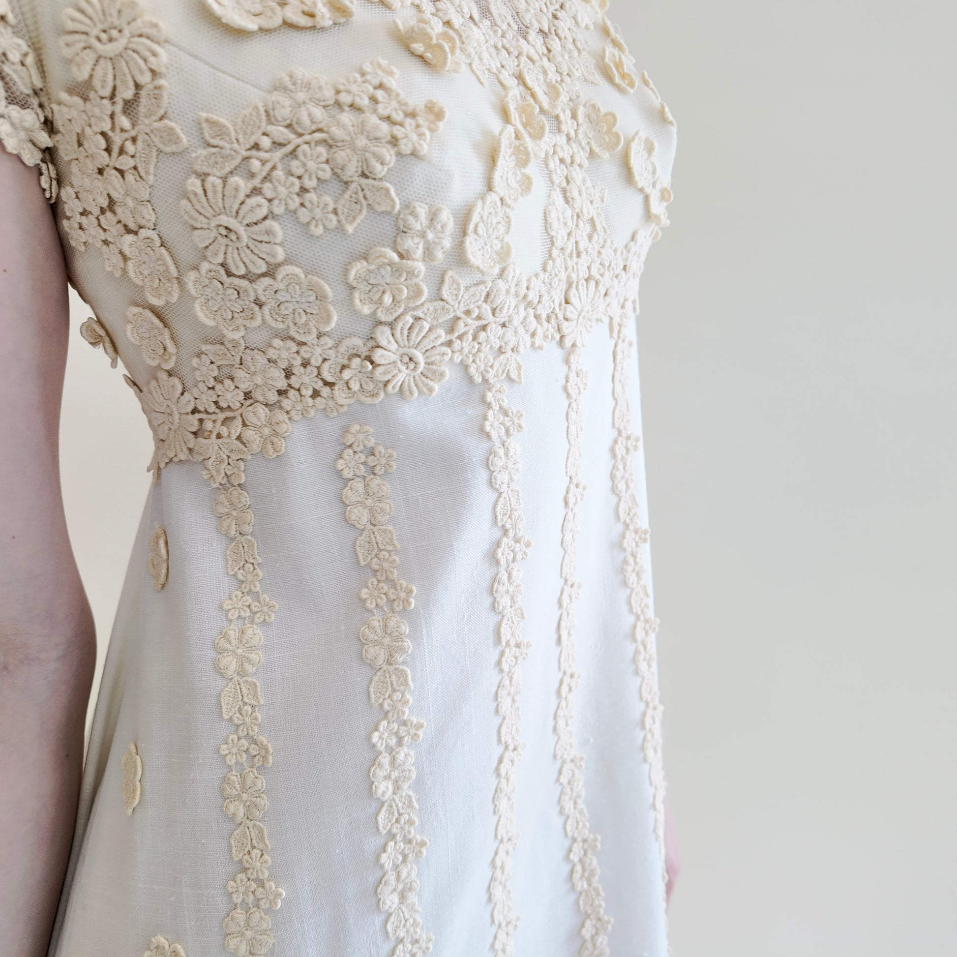 Teeny by Priscilla of Boston 1970's Cotton and Lace Wedding Gown - The Kit Vintage