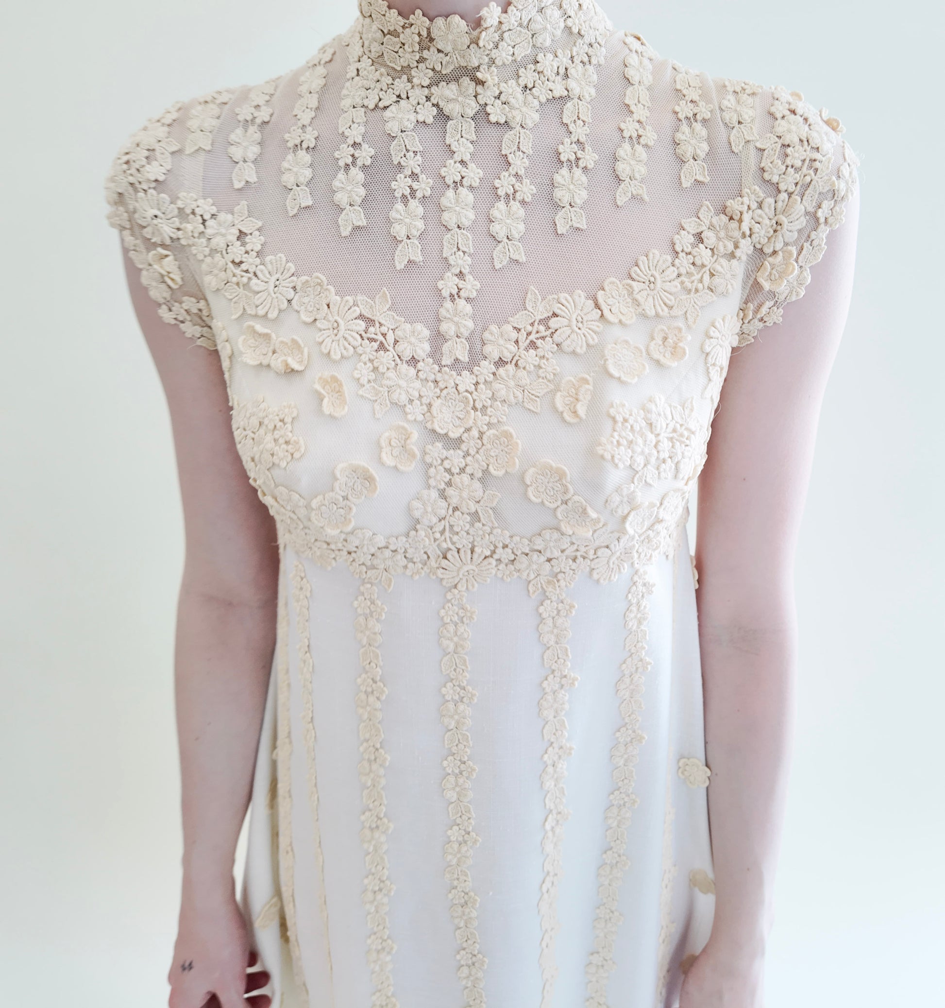 Teeny by Priscilla of Boston 1970's Cotton and Lace Wedding Gown - The Kit Vintage