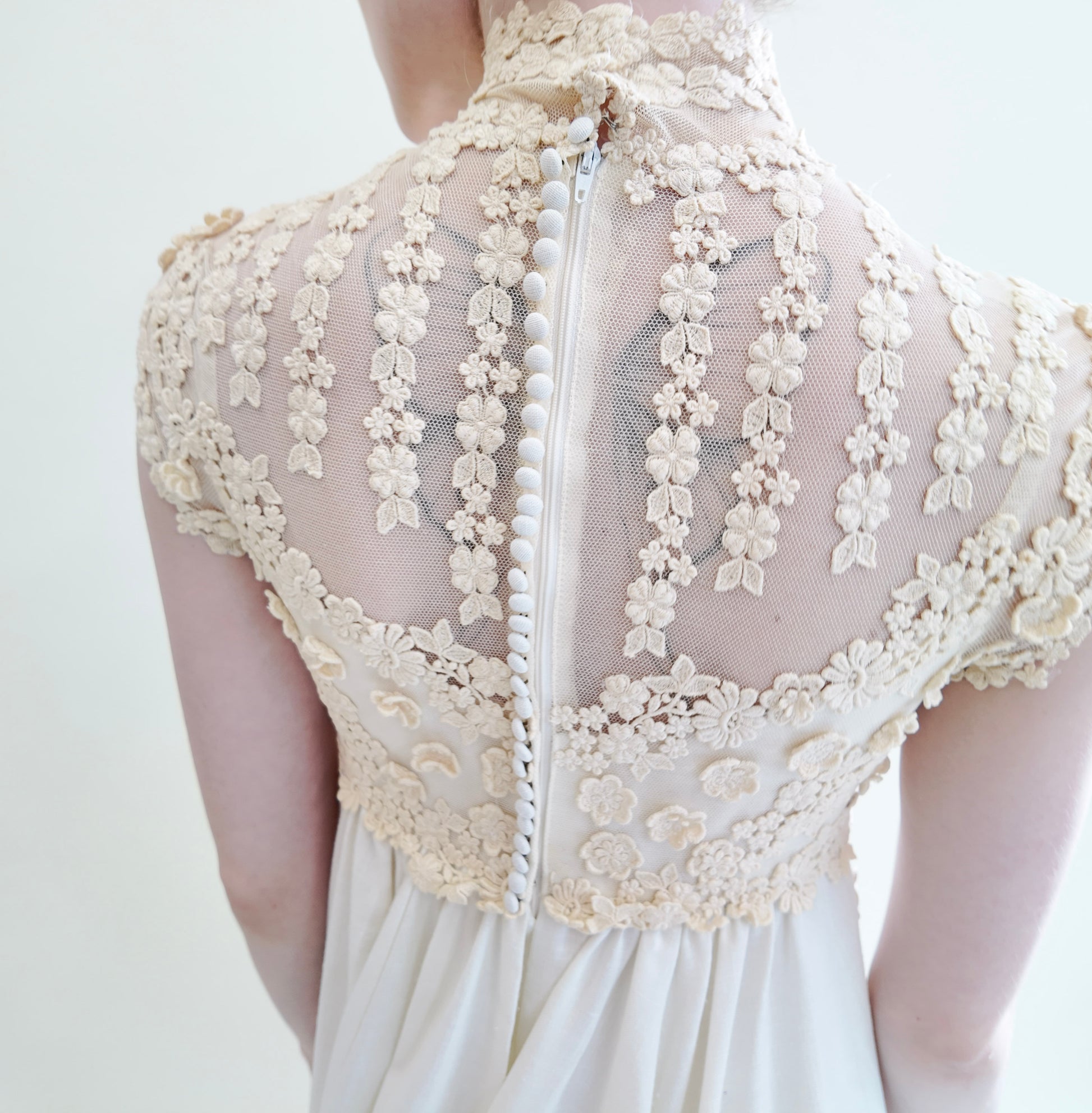 Teeny by Priscilla of Boston 1970's Cotton and Lace Wedding Gown - The Kit Vintage