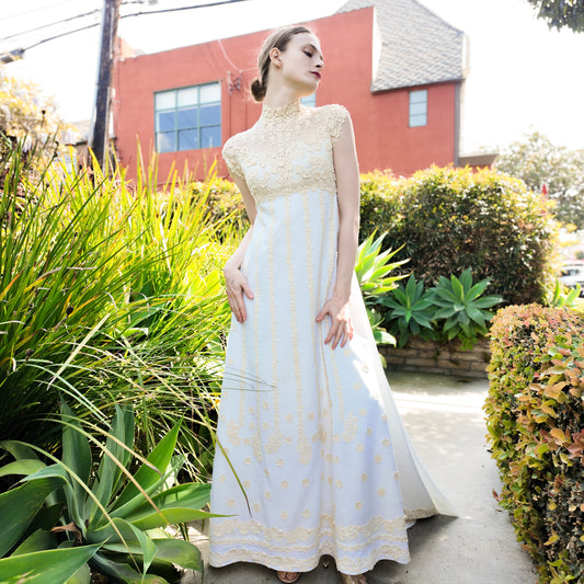 Teeny by Priscilla of Boston 1970's Cotton and Lace Wedding Gown - The Kit Vintage