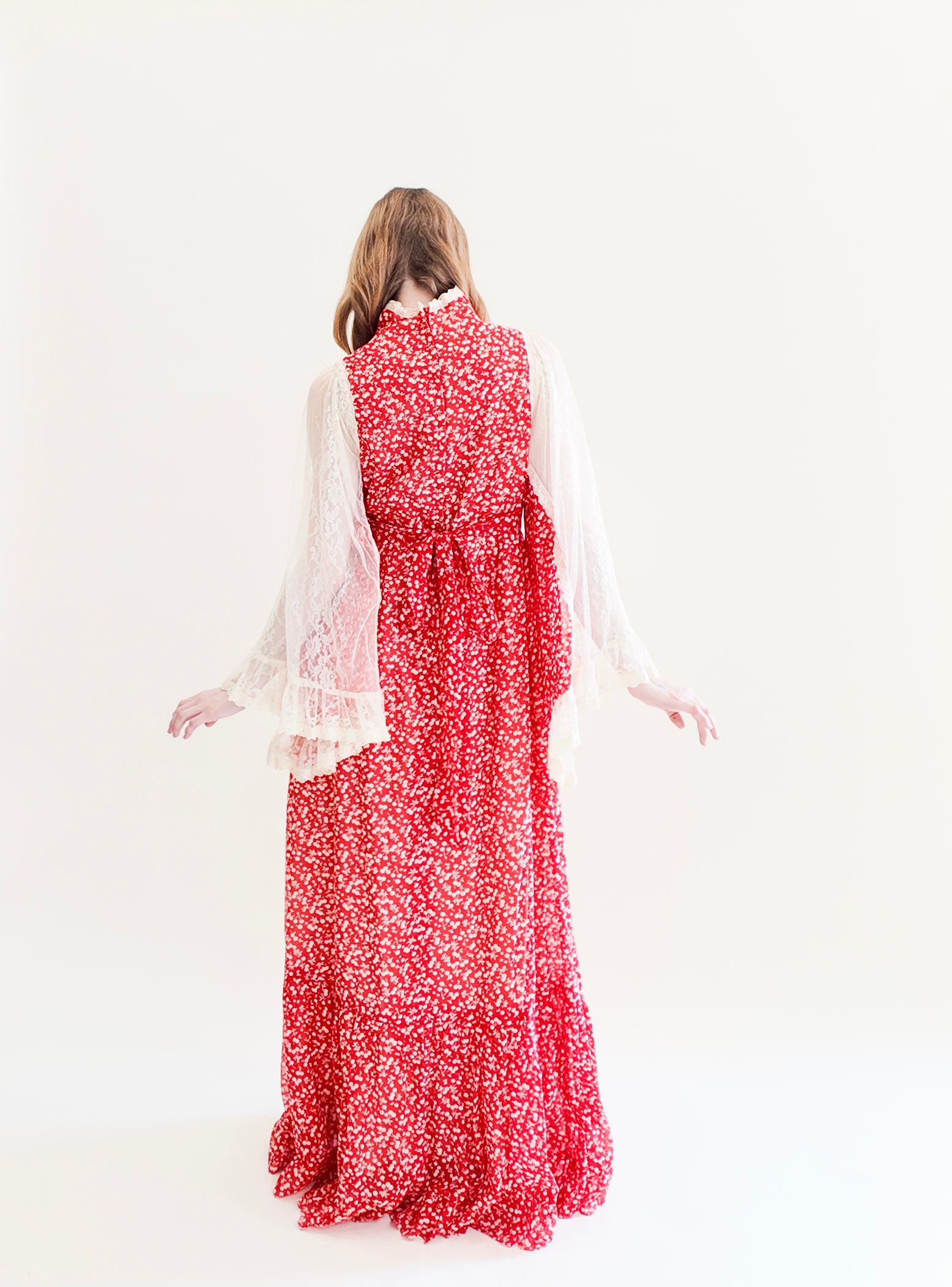 Vintage Gunne Sax Red Cherry Print Lace Bell Sleeve Prairie Dress - The Kit Vintage