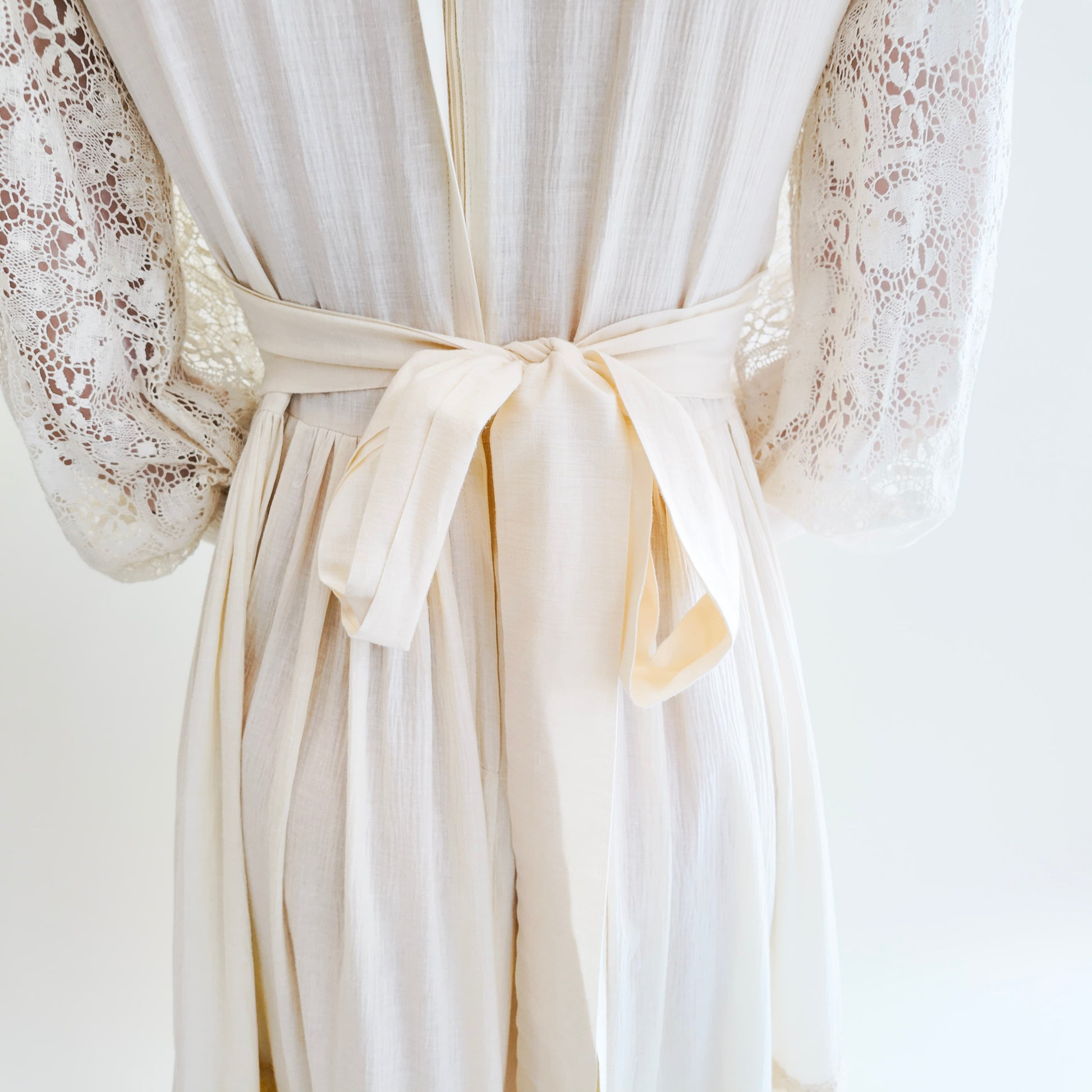 Vintage Gunne Sax White Corset Long Balloon Sleeve Dress with Lace - The Kit Vintage