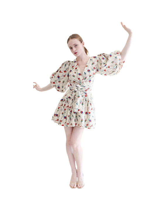 Oscar De La Renta Beige Floral Print Belted Mini Dress - The Kit Vintage