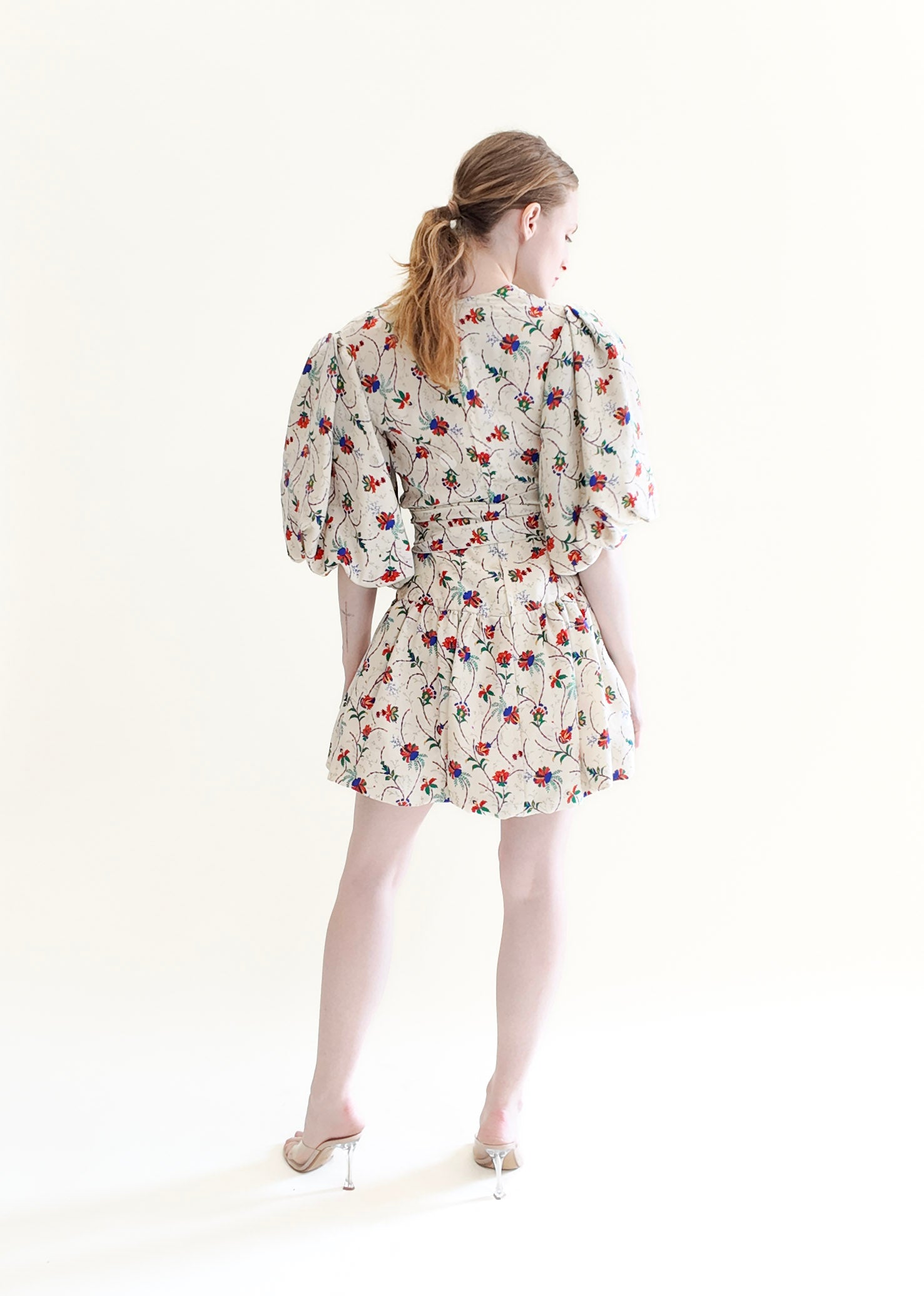 Oscar De La Renta Beige Floral Print Belted Mini Dress - The Kit Vintage