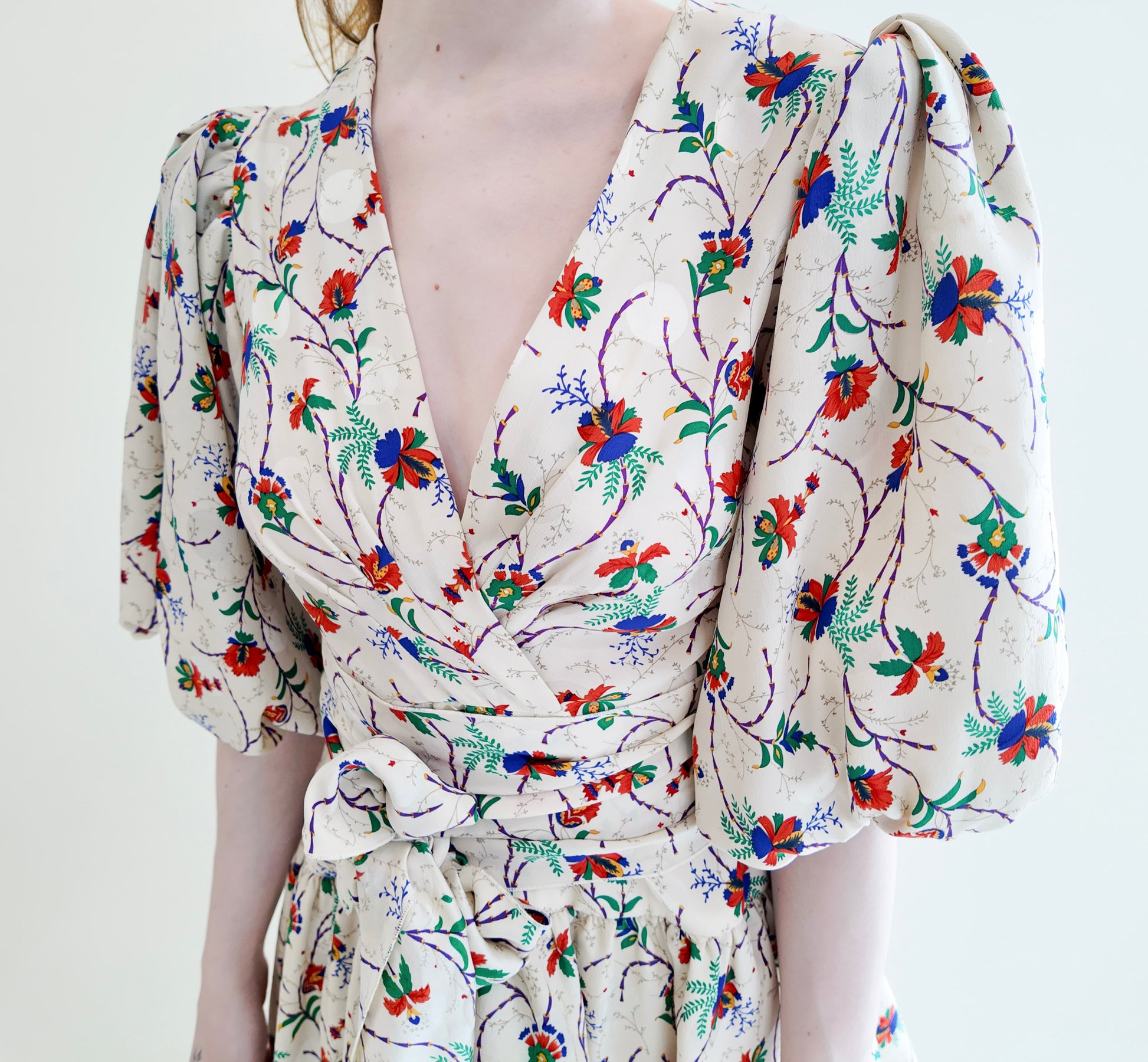 Oscar De La Renta Beige Floral Print Belted Mini Dress - The Kit Vintage