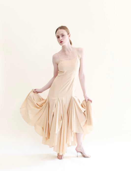 Ivory Spaghetti Strap Gathered Maxi Dress - The Kit Vintage