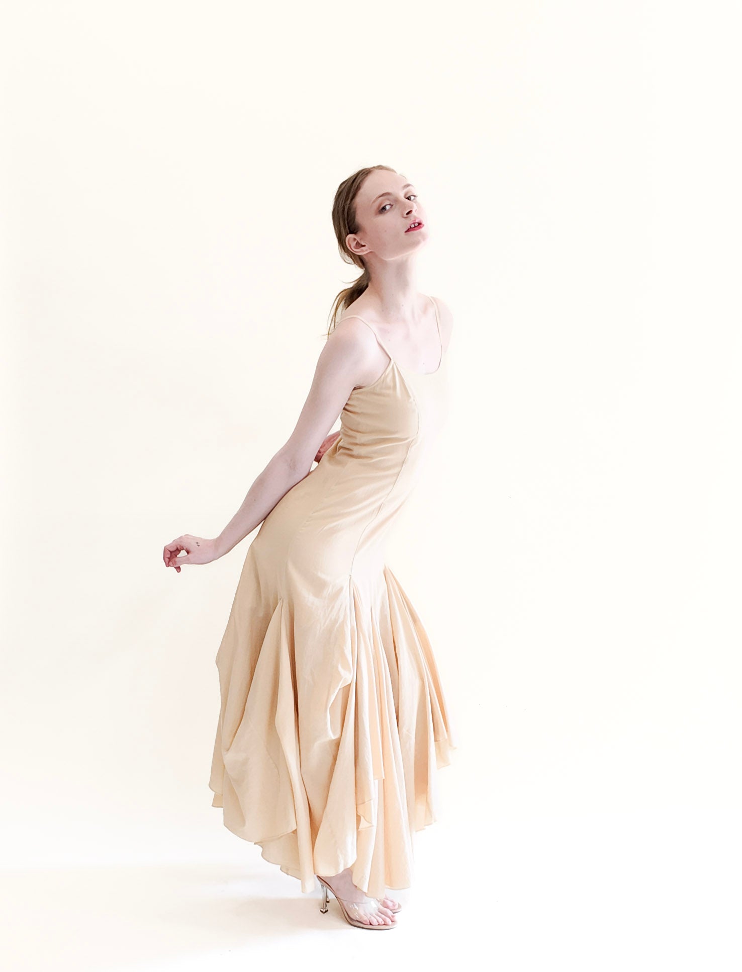 Ivory Spaghetti Strap Gathered Maxi Dress - The Kit Vintage