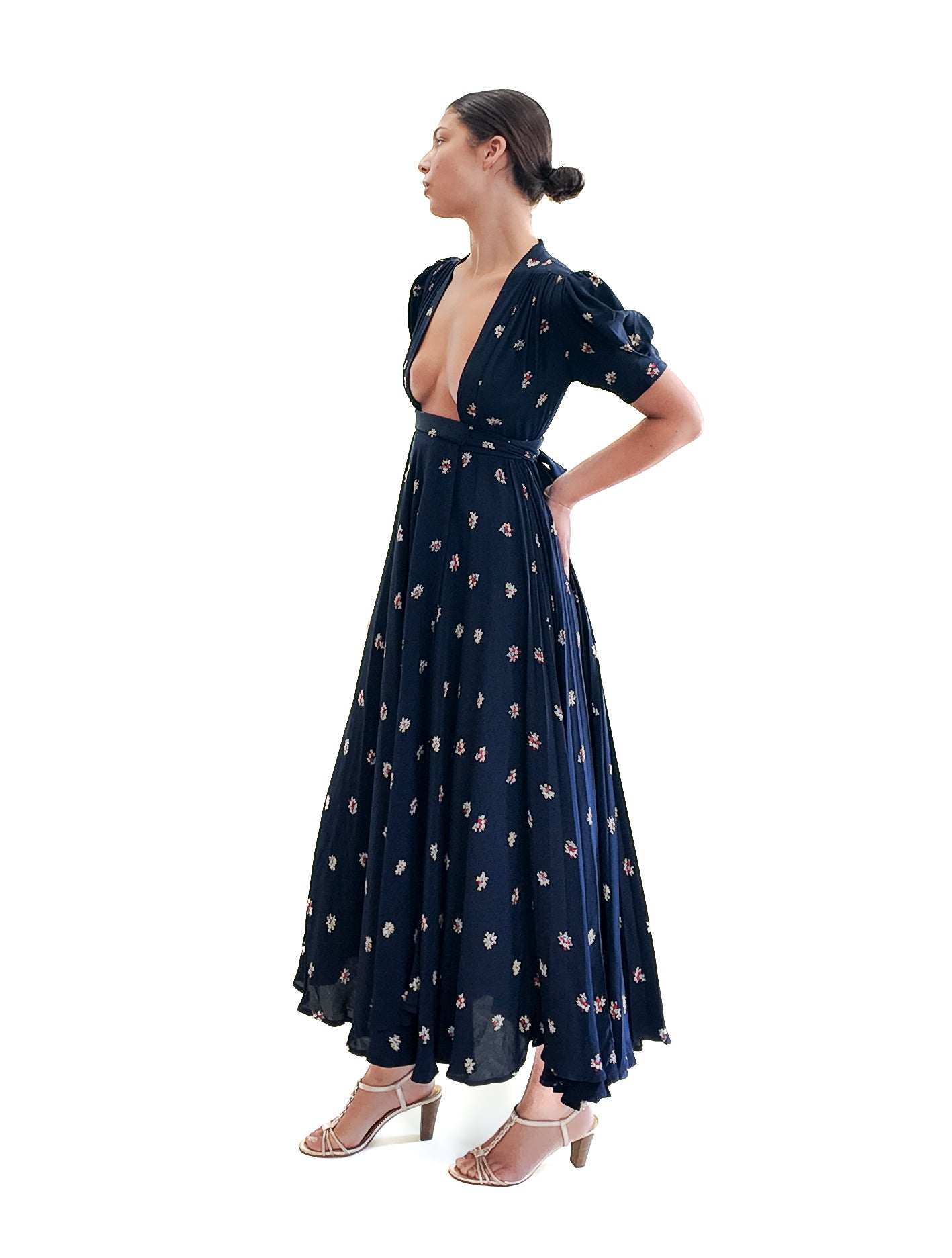 Ossie Clark 1969 "Bridget" Dress, Navy Wrap Dress Low Neckline - The Kit Vintage