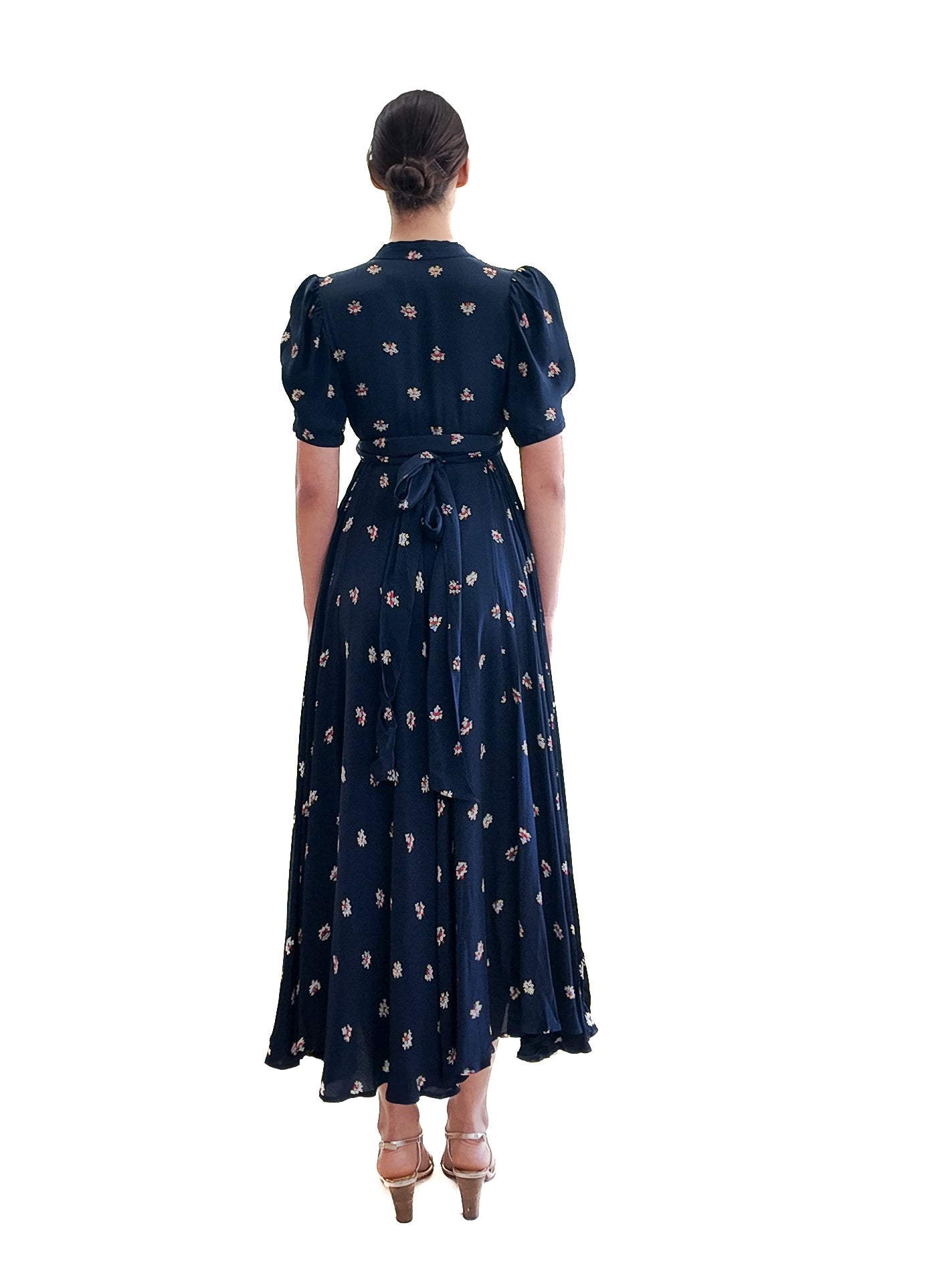 Ossie Clark 1969 "Bridget" Dress, Navy Wrap Dress Low Neckline - The Kit Vintage