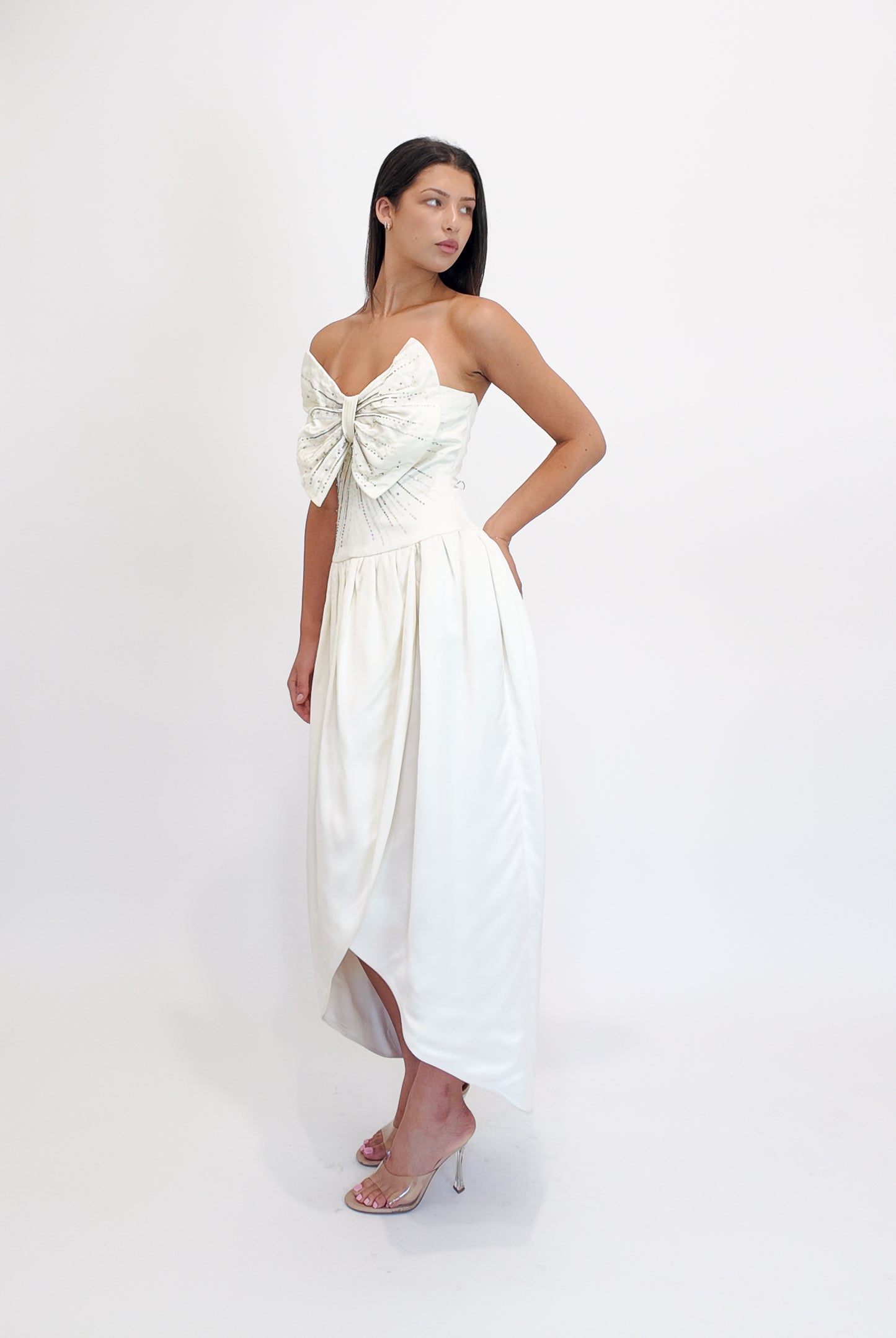 Nina Ricci White Silk Dress with Front Bow - The Kit Vintage