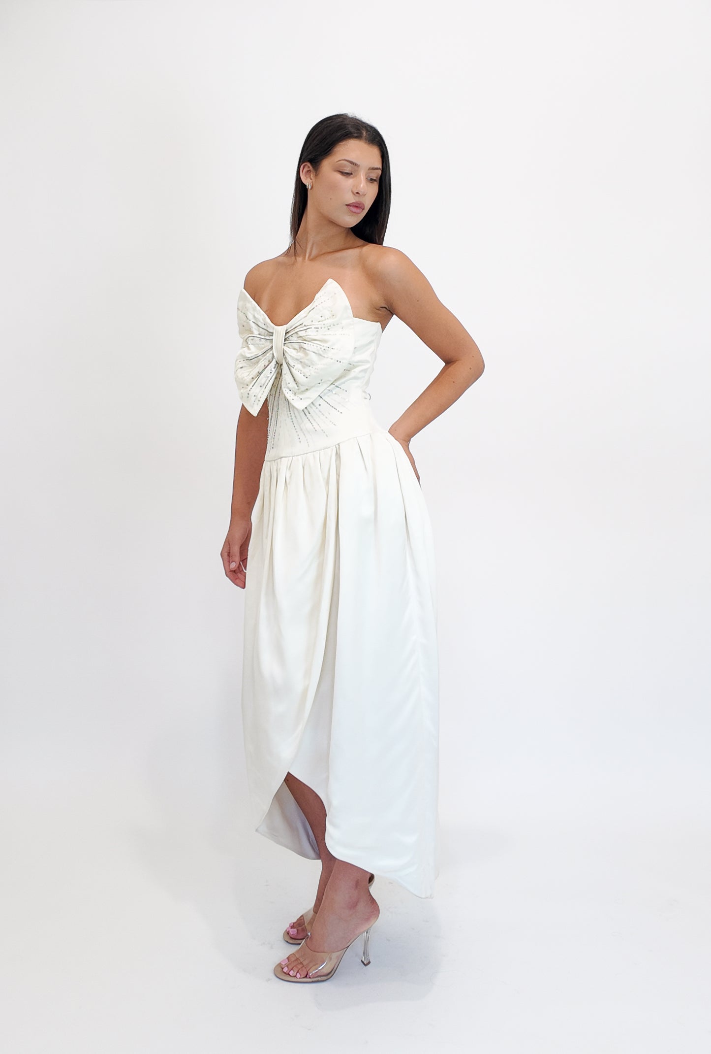 Nina Ricci White Silk Dress with Front Bow - The Kit Vintage