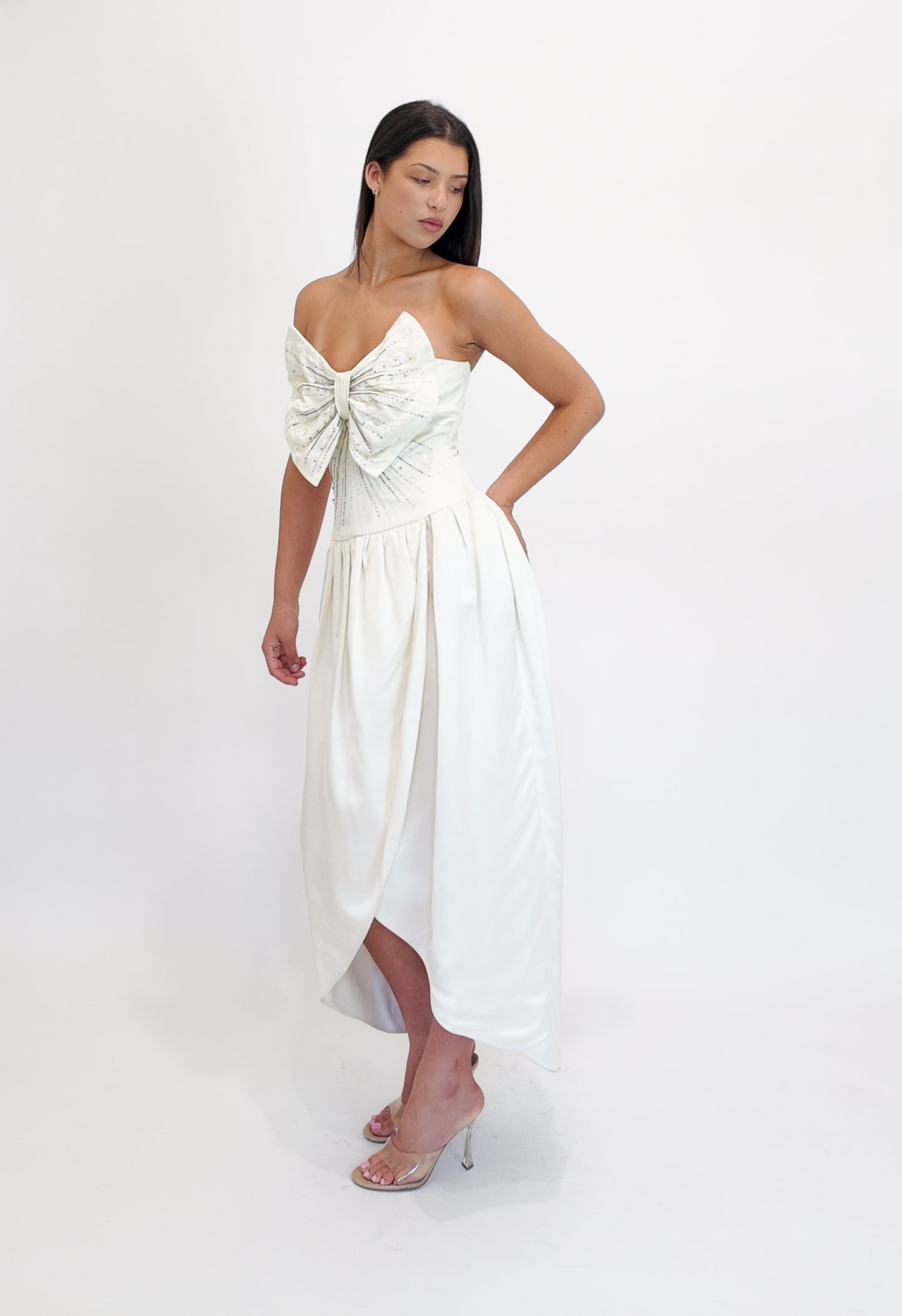 Nina Ricci White Silk Dress with Front Bow - The Kit Vintage