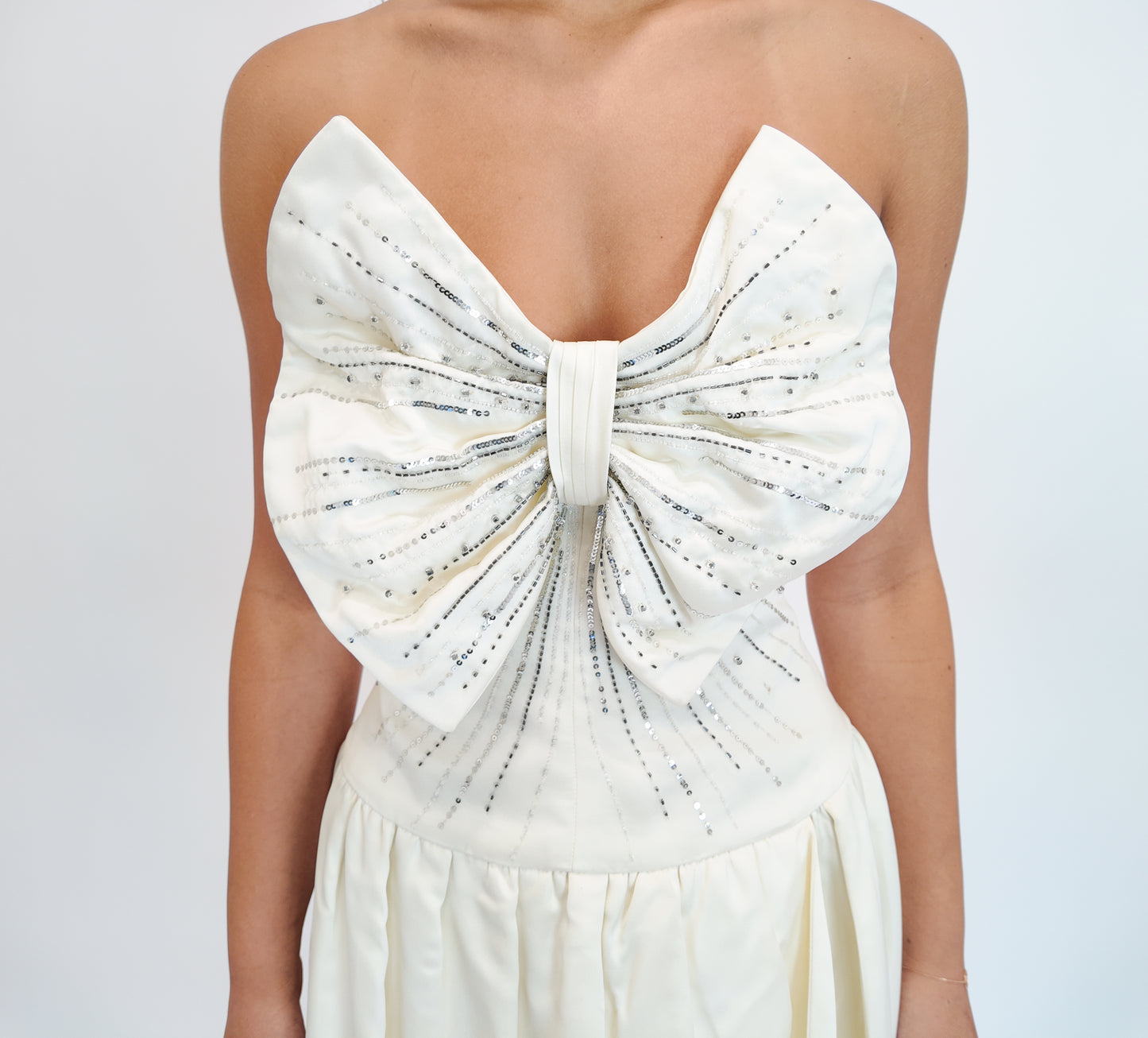 Nina Ricci White Silk Dress with Front Bow - The Kit Vintage